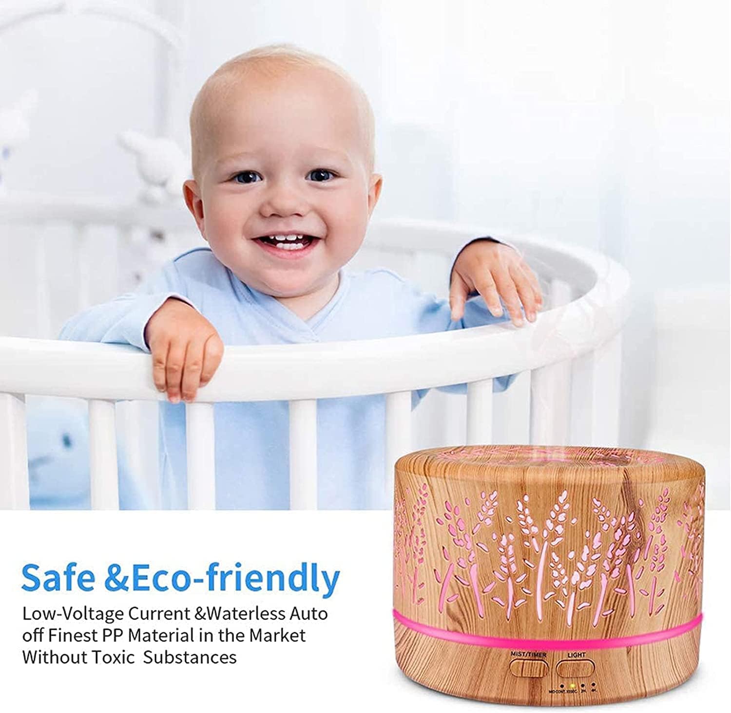 500 ml Aromadiffusor Luftbefeuchter, Aromatherapie-Diffusor, BPA-frei für ätherische Öle, Öldiffusor mit Timer, 7 LED-Lichtfarben für Baby, Zuhause, Schlafzimmer, Büro, Yoga – Bild 4