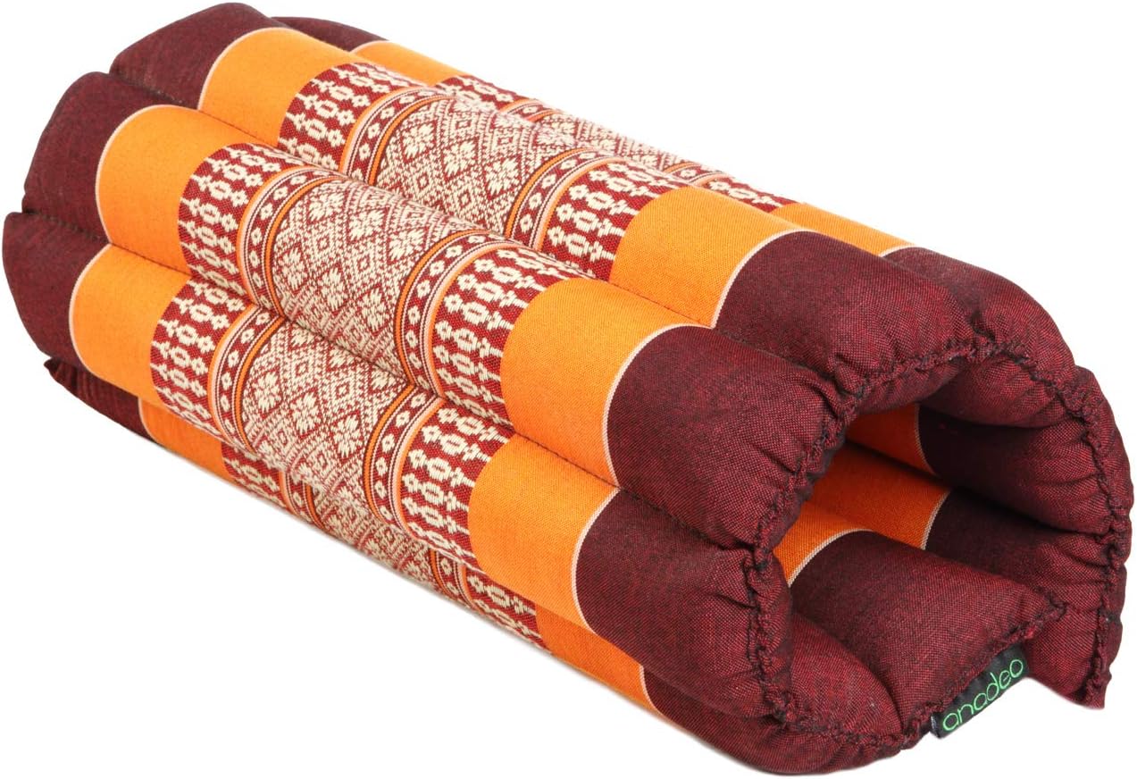 Flaches, rollbares Yoga- und Meditationskissen von Zafu – faltbar und höhenverstellbar in Höhe und Breite – organisches Material, 100 % Kapokfüllung – hohe Dichte – Komfort und Stabilität – Bild 2