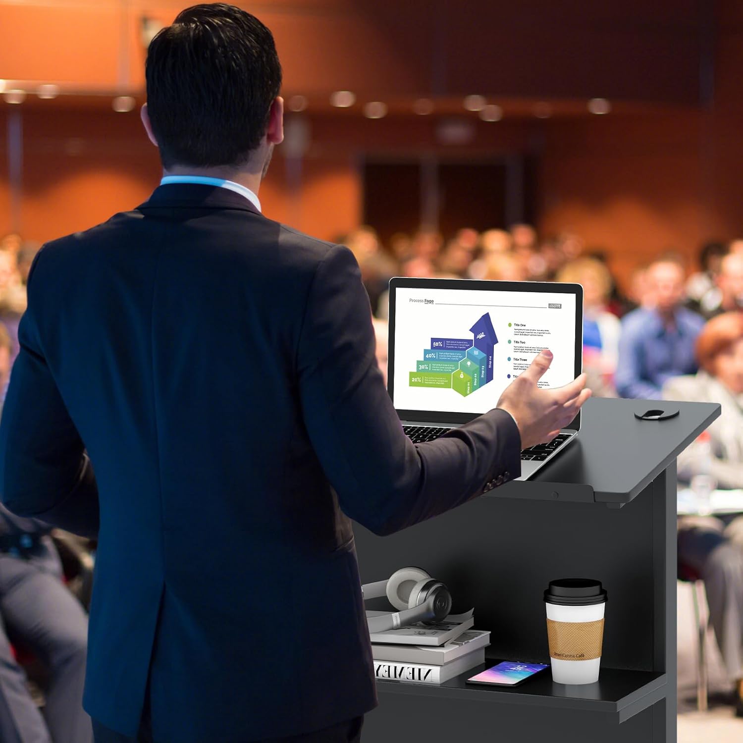 COSTWAY Stehschreibtisch, höhenverstellbar, Stehsitzschreibtisch mit Rollen, mobiler Stehschreibtisch mit geneigter Tischplatte & Ablage, Laptoptisch für Zuhause & Büro, Schwarz – Bild 9