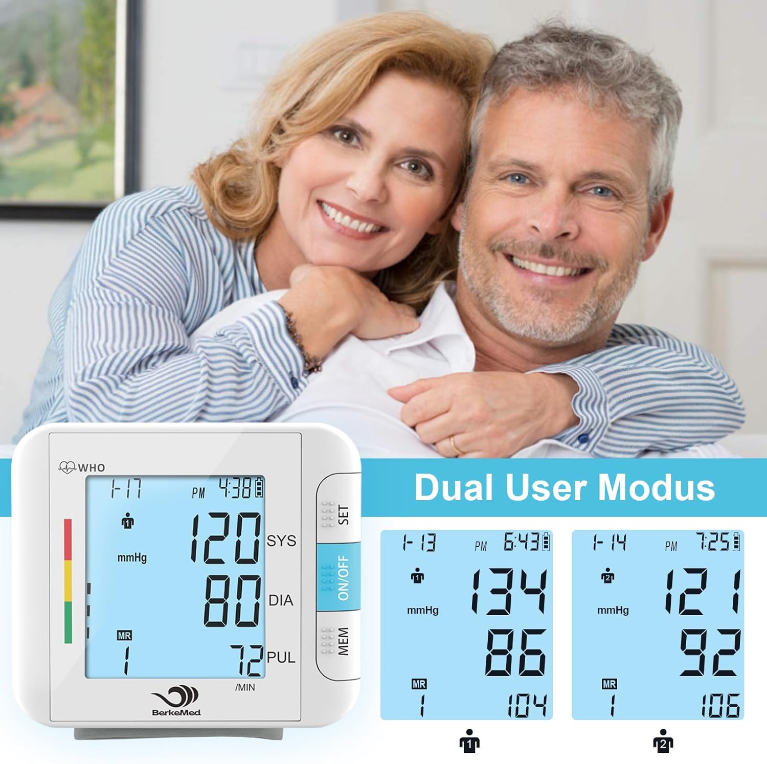 Blutdruckmessgerät Handgelenk, vollautomatischer Blutdruck, 2 x 99 Speicher, großes LED-Display mit Arrhythmie-Erkennung, genaue Messung, Manschettensitzkontrolle (weiß) – Bild 5