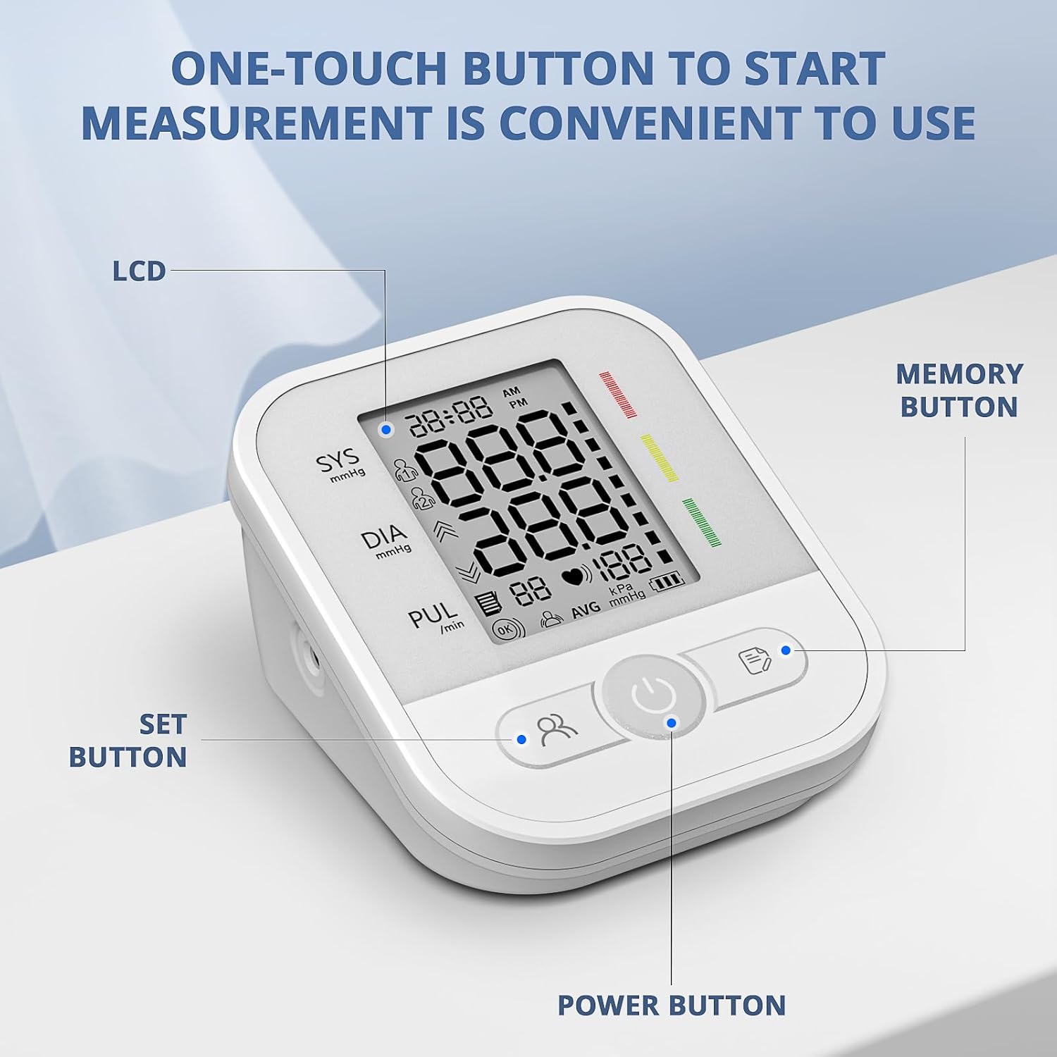 Oberarm-Blutdruckmessgerät mit LCD-Digitalanzeige, intelligentes automatisches Blutdruckmessgerät mit verstellbarer Manschette (22–42 cm) – Bild 6