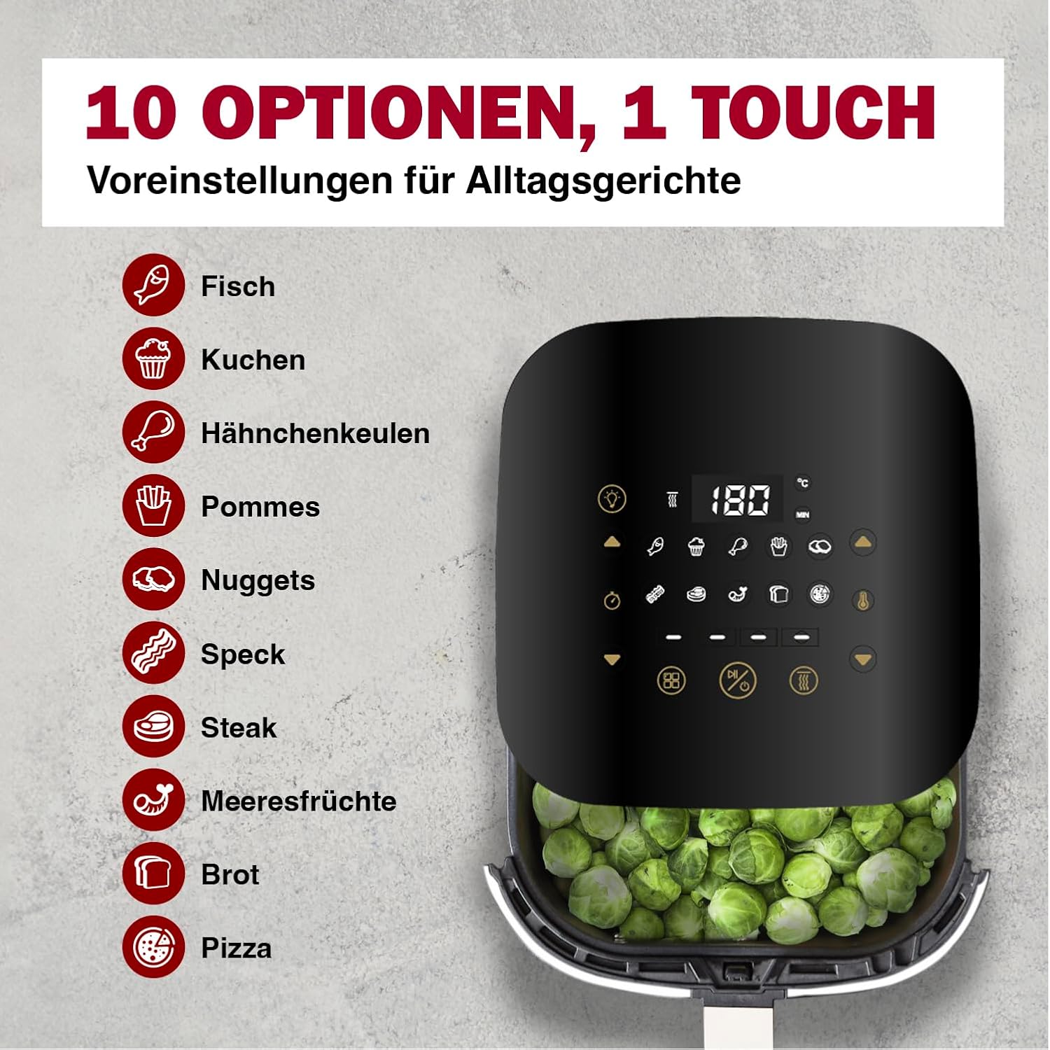 Preisgekrönte Heißluftfritteuse Turmix CX 250 Weiß – Kompakter 3,5-Liter-Airfryer, 1350 W, transparentes Fenster, Touch-Display mit 10 automatischen Kochprogrammen – Schweizer Marke des Jahres – Bild 3