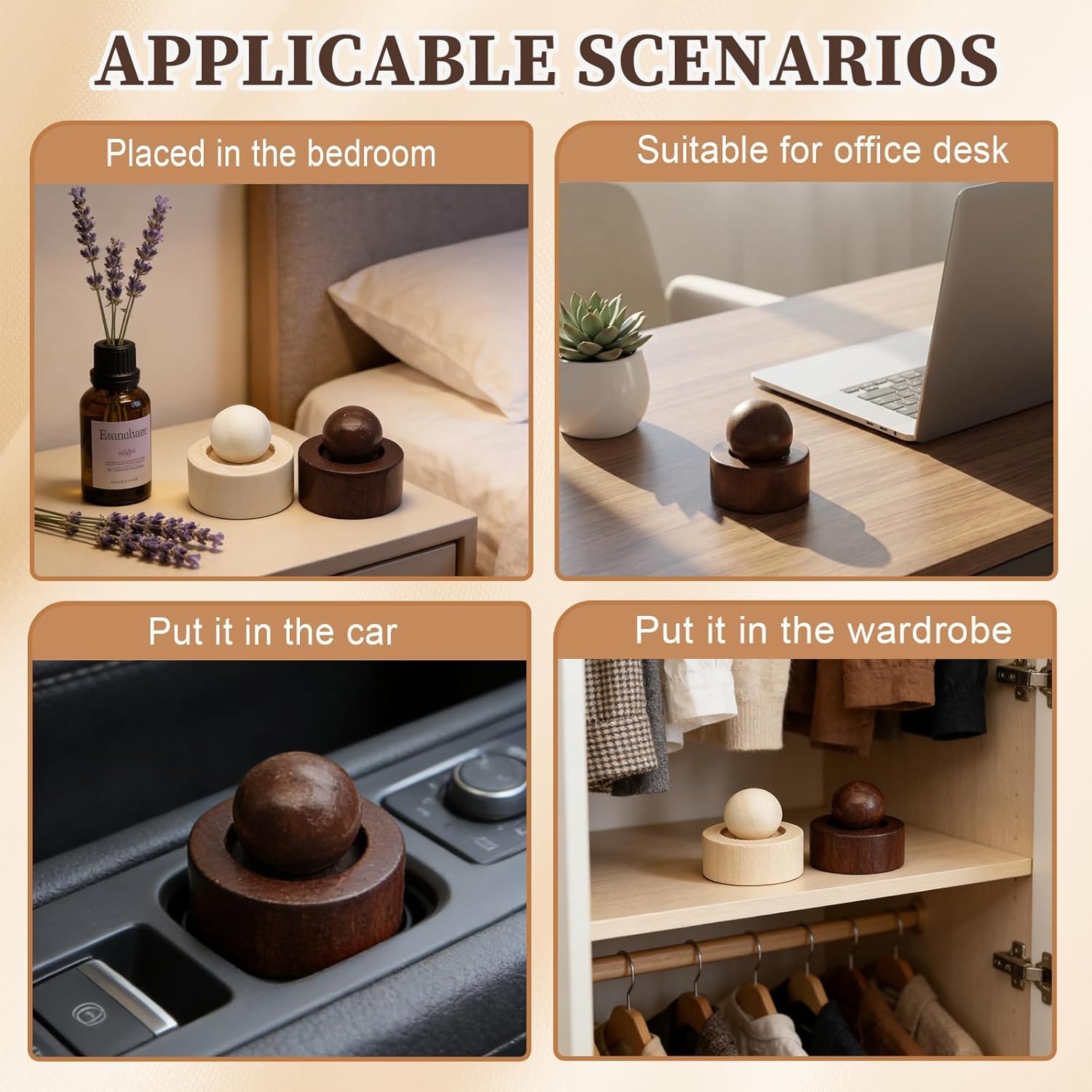 Diffusorkugel aus Naturholz für ätherische Öle, 2 Stück, Aromadiffusor aus Holz für ätherische Öle und Aromatherapie, wiederverwendbarer Holzdiffusor für Zuhause, Büro, Autoreisen – Bild 7
