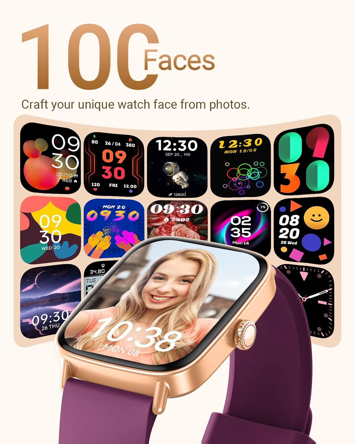 Smartwatch Damen Herren mit Telefonfunktion, 1,85 Zoll Fitnessuhr Smartwatch, 100+ Sportmodi, Fitnesstracker mit Herzfrequenz/SpO2/Schlafmonitor, Schrittzähler, IP68 wasserdichte Sportuhr für iOS Android – Bild 7