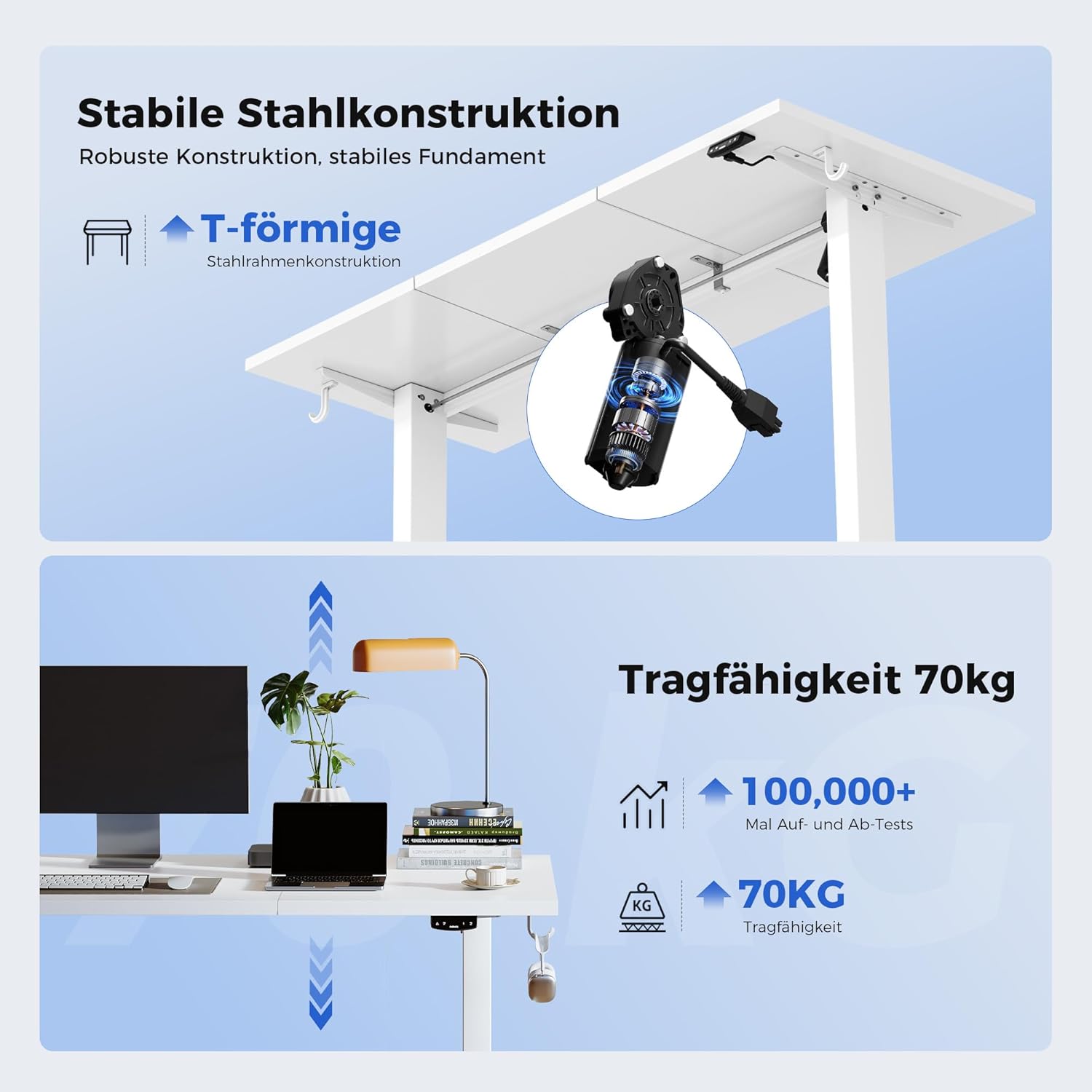 Agilestic höhenverstellbarer Schreibtisch 120 x 60 cm, robuster Schreibtisch, höhenverstellbar, elektrisch mit Memory-Handsteuerung, ergonomischer Stehsitztisch, Computertisch, weiß – Bild 3