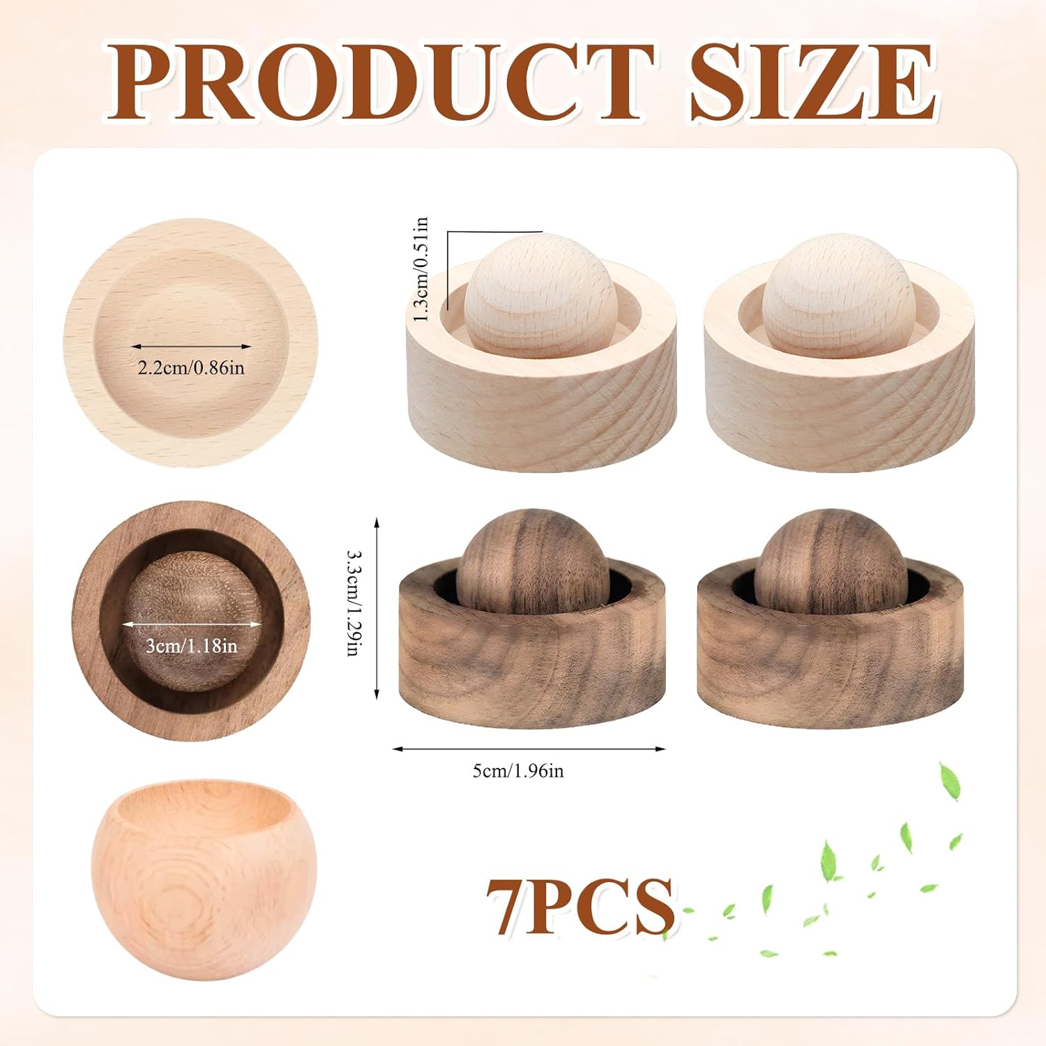 7er-Pack Diffusorkugeln aus Holz für ätherische Öle, rundes Naturholz, Diffusorkugel für ätherische Öle, handgefertigte Aromatherapie-Dekorationen und Wackelball, kugelförmiges Design, für Fahrzeuge und Innenräume – Bild 6