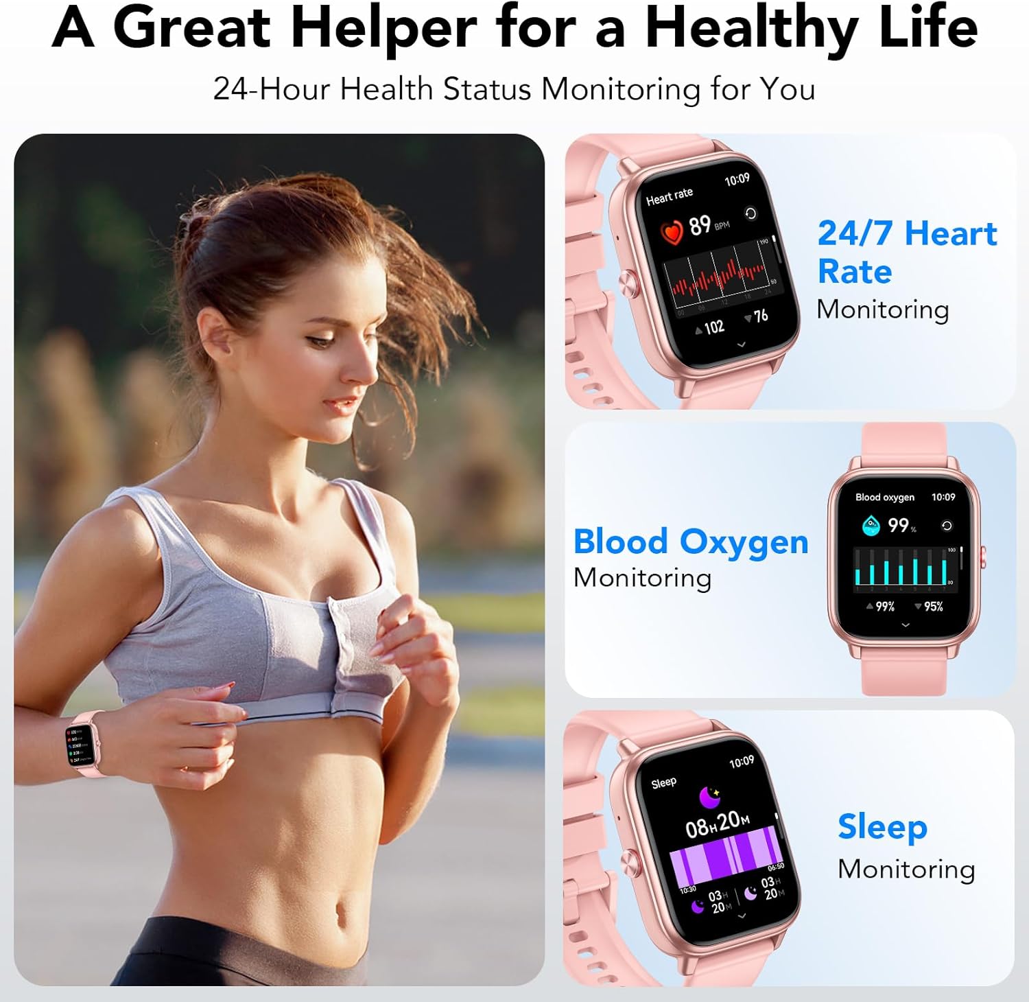 Smartwatch für Damen und Herren, 1,83 Zoll HD-Touchscreen, 20 Tage Akkulaufzeit, Fitnessuhr mit Herzfrequenzmesser, Schlafmonitor, Schrittzähler, Bluetooth-Anruffunktion, 112+ Sportmodi, IP68 – Bild 3