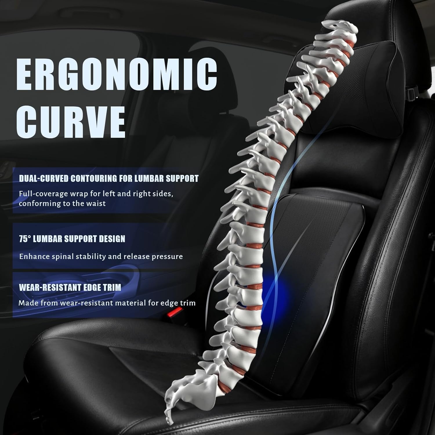 Mumjooyi Lendenkissen, Autokissen, Lendenwirbelstütze, ergonomisches Lendenwirbelstützkissen, verstellbare Lendenwirbelstütze, Lendenwirbelstütze, Lendenkissen, Auto-Rückenstützkissen für Auto, Zuhause, Büro, 42 x 35,5 x 9 – Bild 3