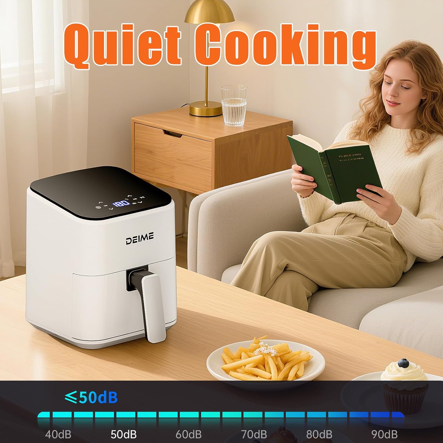 DEIME Heißluftfritteuse, 2,5 l, klein, digital, Airfryer, platzsparend, kompakt zum Backen, Aufwärmen, Braten für schnelle und einfache Mahlzeiten, Mini, kompakt und leise, antihaftbeschichtet – Bild 2