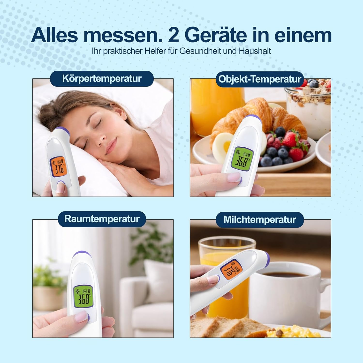Digitales medizinisches Fieberthermometer, kontaktloses Stirn- und Ohrthermometer mit Infrarot-Technologie für Babys und Erwachsene, mit Fieberalarm und sofortiger Messung – Bild 5