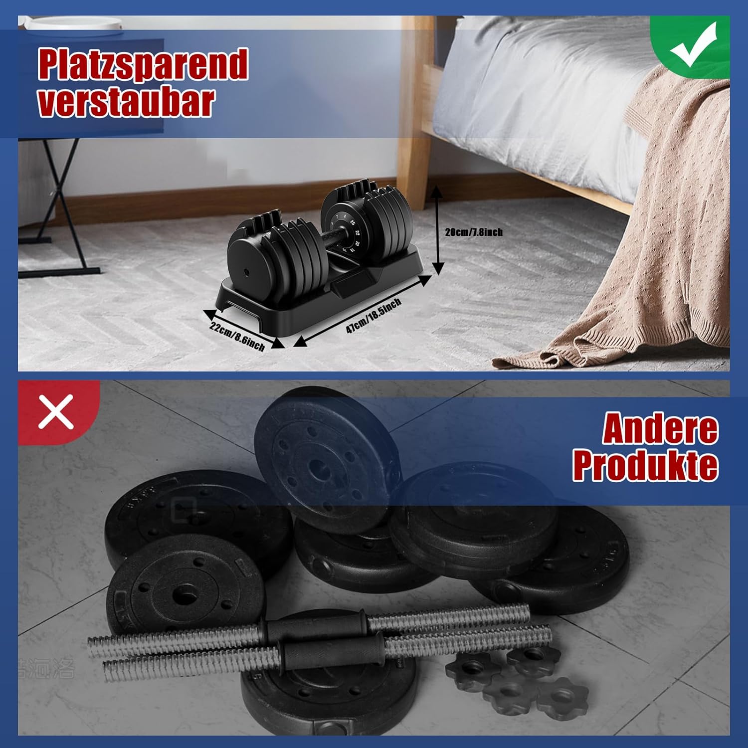 DH FitLife 12 kg / 25 kg verstellbare Kurzhanteln 2,5-12 kg / 4-25 kg mit 10 Gewichtsstufen, Kurzhantel-Set mit Hantelscheiben, variable Gewichte 10 in 1 – Bild 4