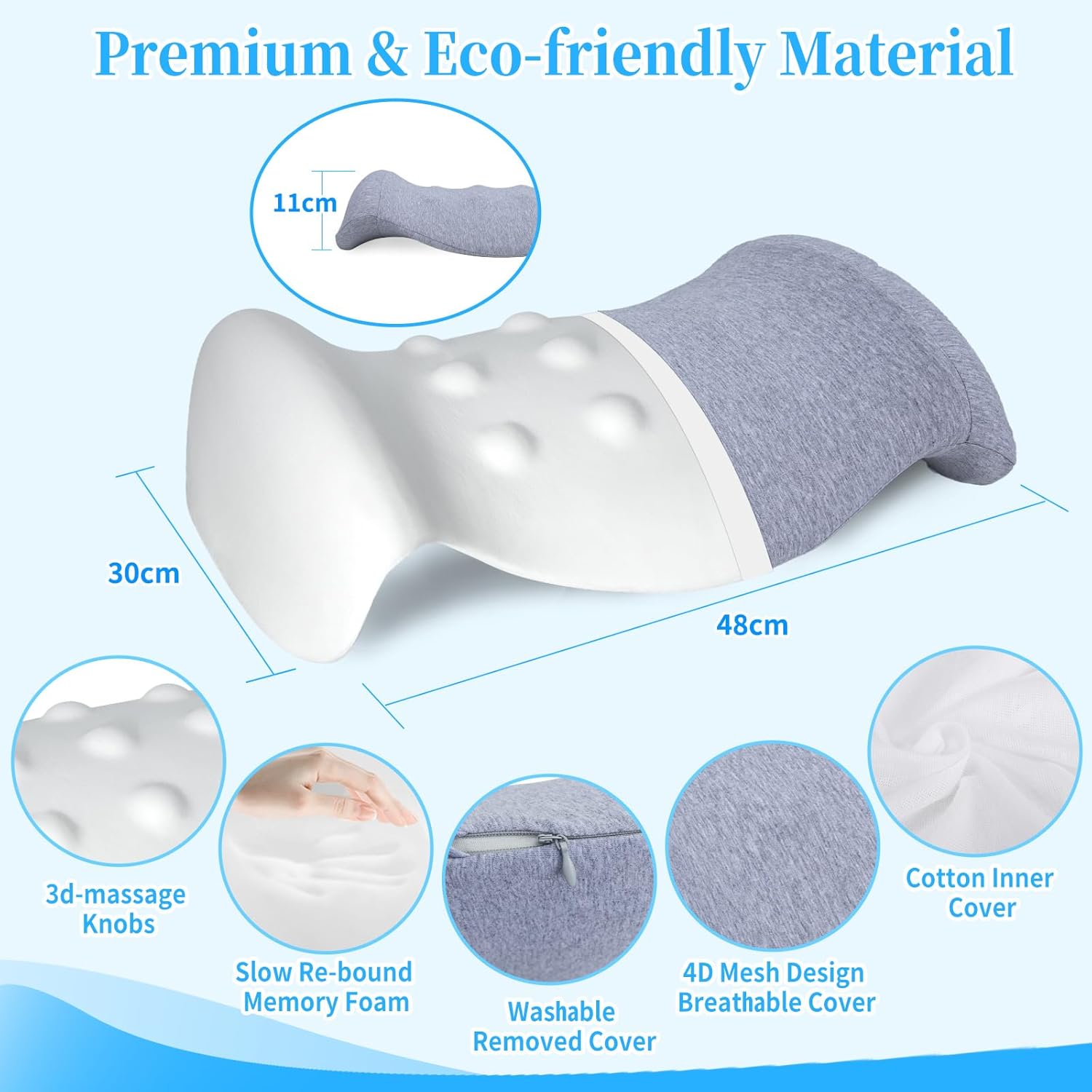 SAHEYER Lendenkissen Orthopädisches Memory Foam Lendenkissen, Ergonomisches Rückenkissen & Lendenwirbelstütze für Bett, Sofa, Stuhl, Auto und Bürostuhl, Grau – Bild 5