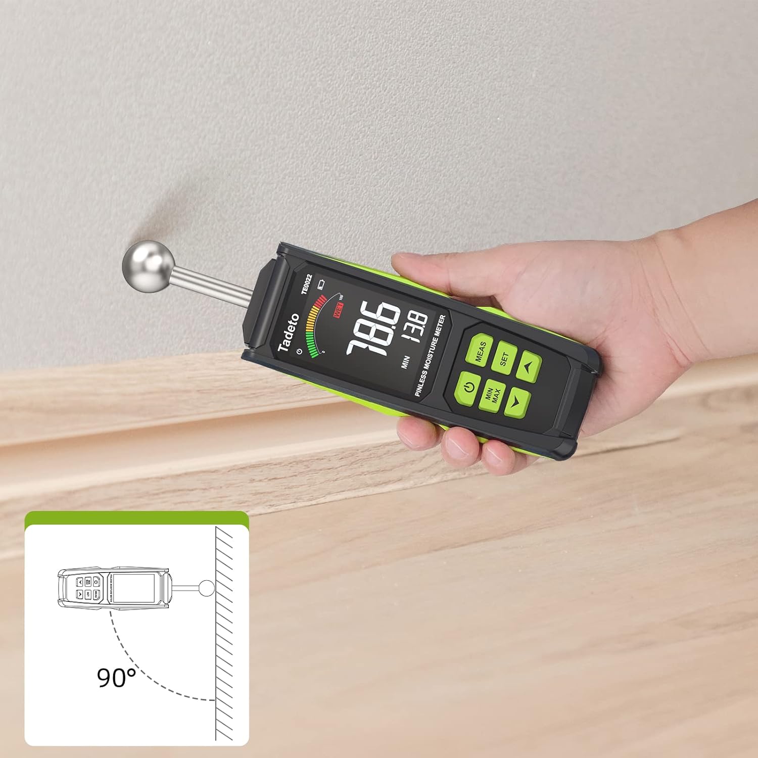Feuchtigkeitsmesser, Tadeto Feuchtigkeitsmesser 20-40 mm Analysetiefe mit Farb-LCD Alarmfunktion Haltefunktion Feuchtigkeitsmesser für Wände, Holz, Mauerwerk, Beton, Putz, Baumaterialien – Bild 7