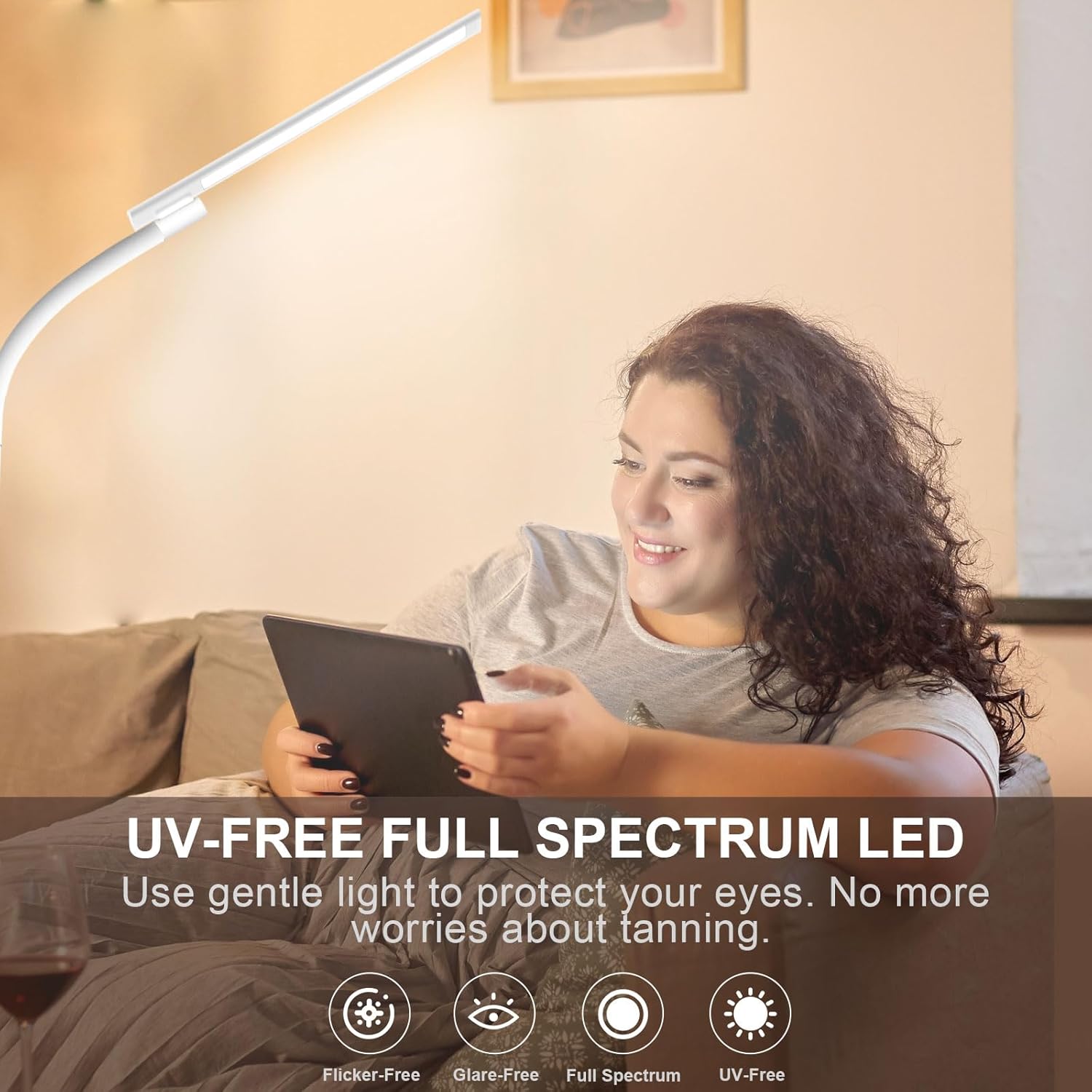 Tageslichtlampe, Tageslichtlampe 10.000, Luxus-Stehlampe, Tageslichtlampe mit Fernbedienung & Touch-Steuerung & verstellbarem Schwanenhals für Lesen, Büro, Zuhause (weiß) – Bild 3