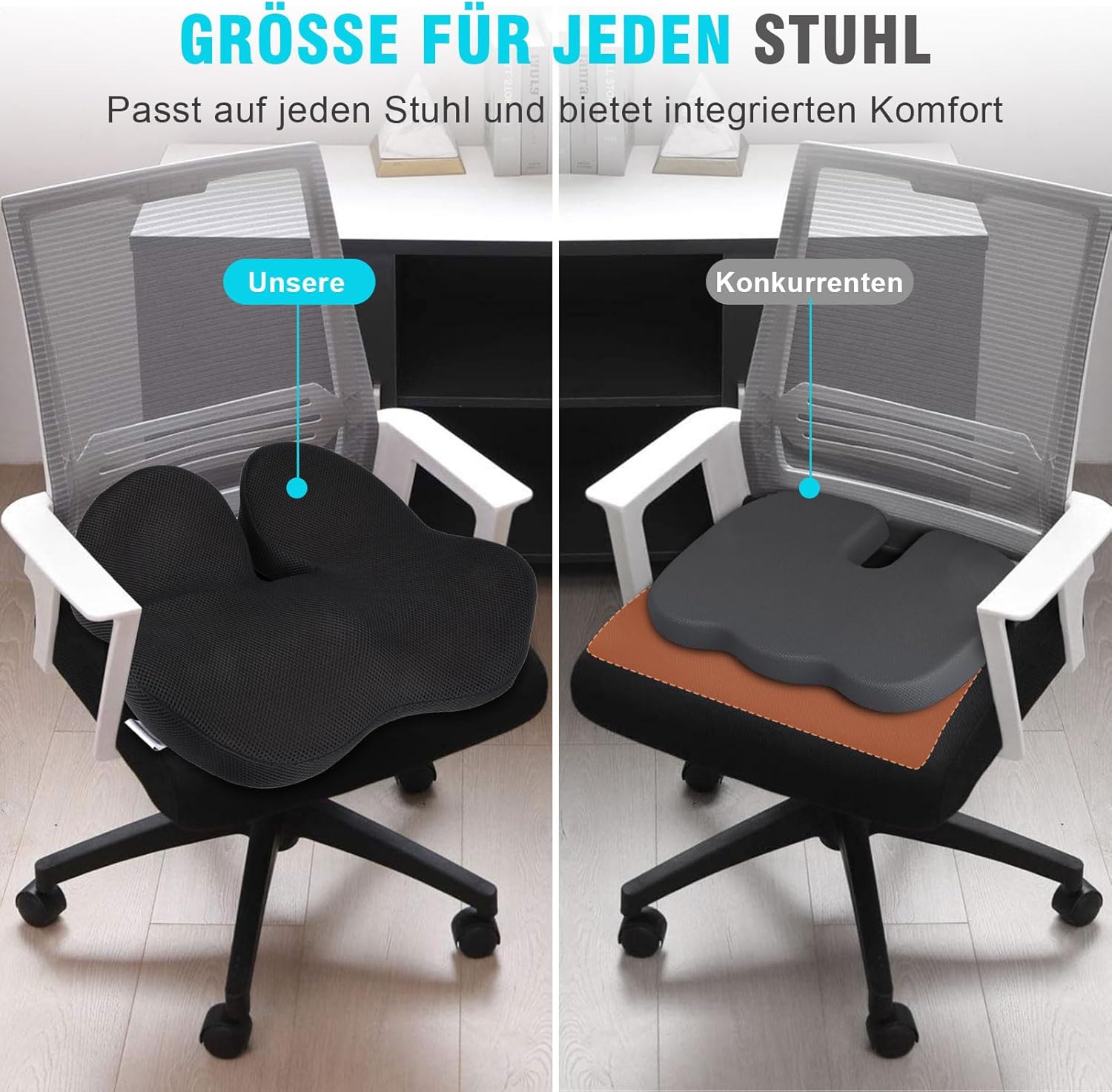 Nauotk Sitzkissen Orthopädischer Sitzring Steißbein Sitzkissen Steißbein Entlastung für Auto Sofa Büro und Rollstuhl (Schwarz) – Bild 5