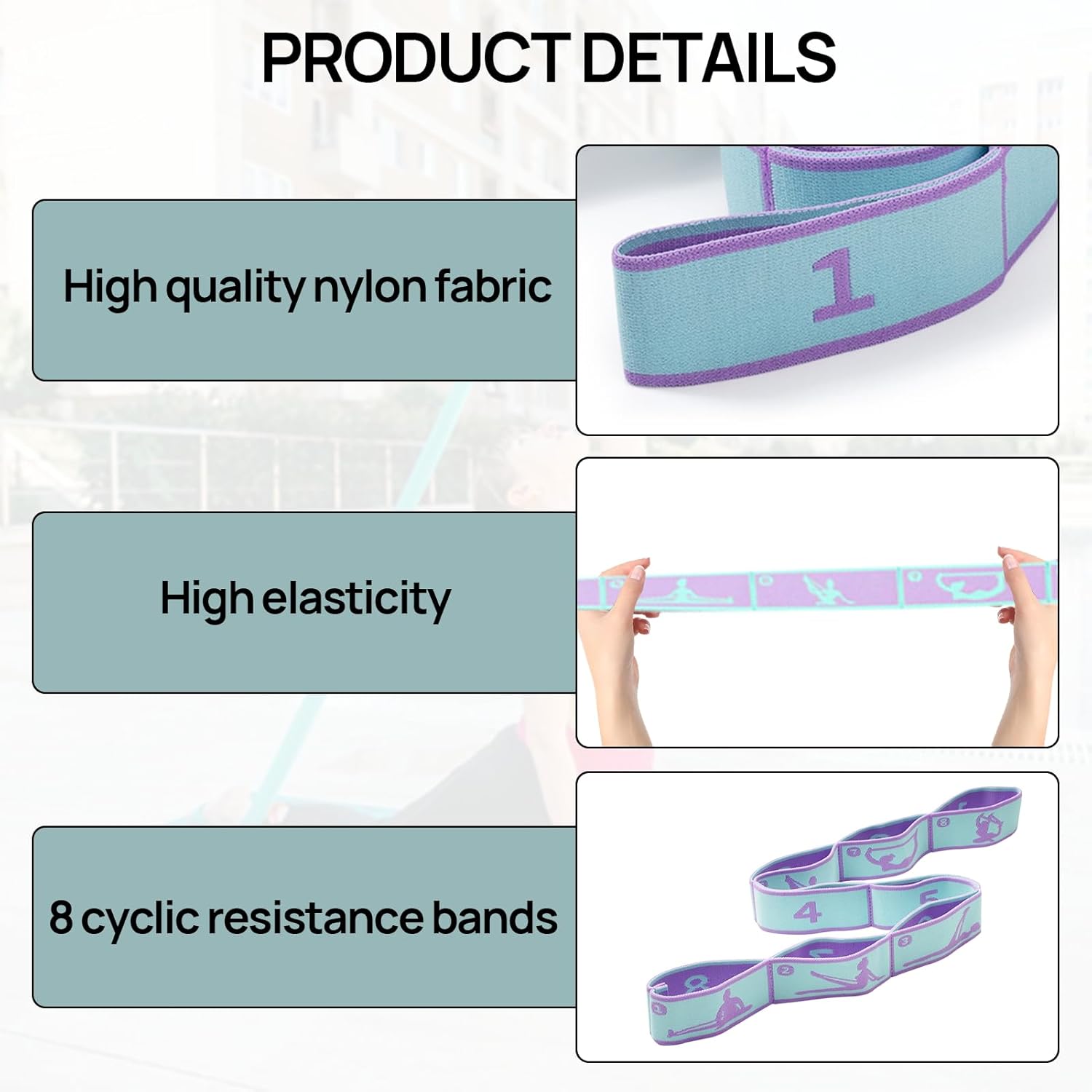 2 Stück 8-Loop-Widerstandsbänder, Yoga-Gurt, für effektives Dehnen und Yoga-Training, Fitnessband, Stretchband und Gymnastikband in einem, ideal für Yoga-Begeisterte und Sportler – Bild 3