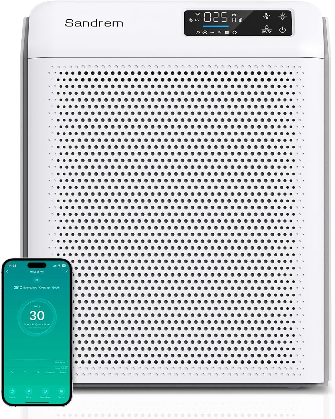 Luftreiniger für Allergiker mit H13 HEPA-Filter, CADR 300 m³/h Luftreiniger gegen Pollen, Staub, Tierhaare, Rauch, Gerüche, App-Steuerung, UV-C-Sterilisation, leiser Schlafmodus für Schlafzimmer, Wohnzimmer