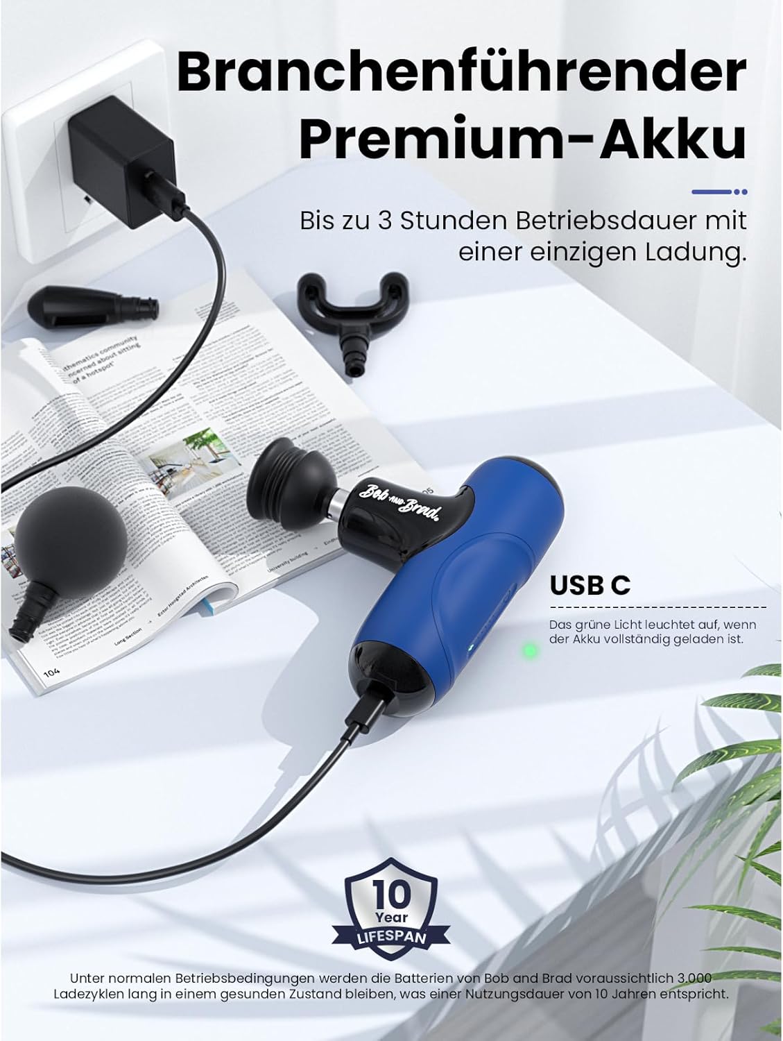 BOB AND BRAD Q2 Mini-Massagepistole – Tiefengewebe-Massagepistole für Rücken und Schulter, starke Perkussions-Massagepistole für Büro, Sport und Reisen – leise, mit Etui, USB-C und 5 Aufsätzen – Bild 4