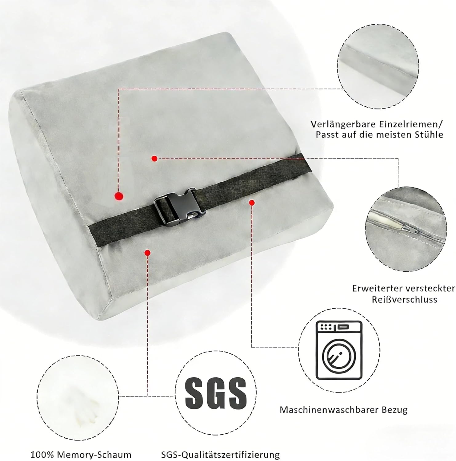 HoldOneLight Lendenwirbelstützkissen – Memory-Schaum-Rückenkissen für Bürostuhl und Autositz, Schmerzlinderung und Haltungsunterstützung, verstellbare Träger (ZD03) – Bild 5
