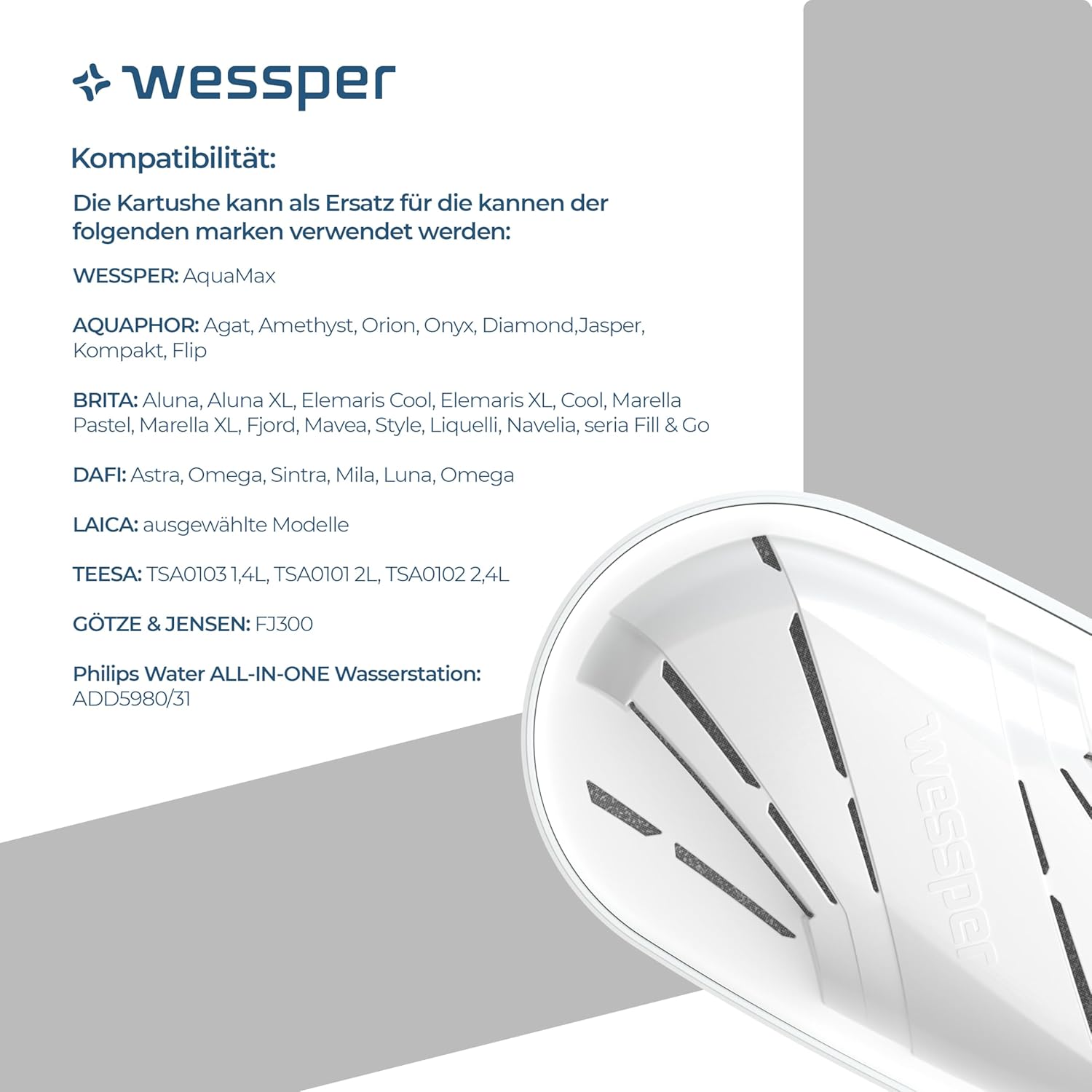 Wessper Wasserfilterkanne mit Filter, Kühlschranktürkanne 2,7 Liter, Filterkartuschen mit Aktivkohle und Ionenaustauschharz, Set Kanne und 6 Wasserfilter, Schwarz – Bild 6