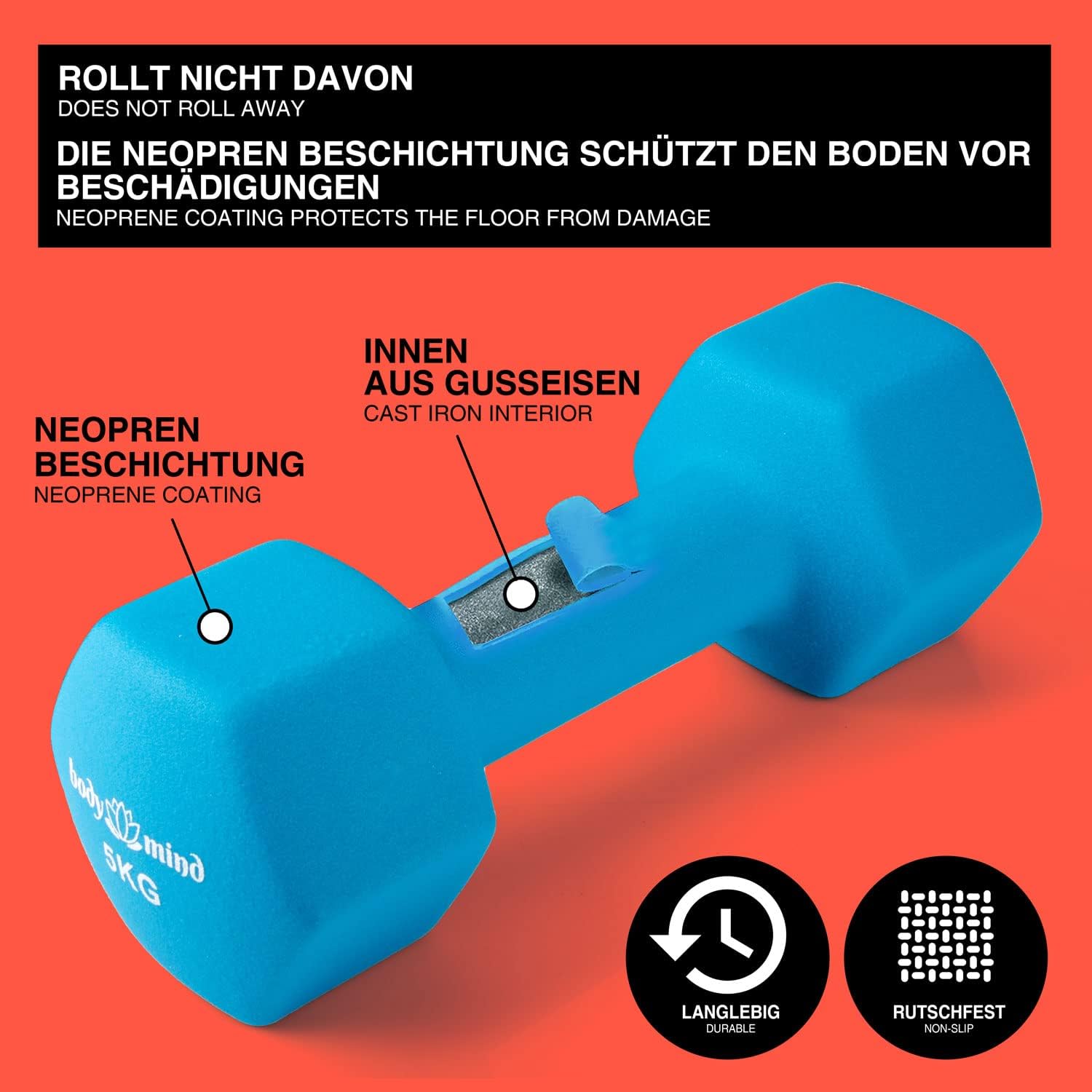Body & Mind Hanteln 2er Set, Gymnastikhanteln, Kurzhanteln, Kurzhanteln, effektives Krafttraining mit verschiedenen Gewichten, Fitness-Workout für zu Hause – Bild 5