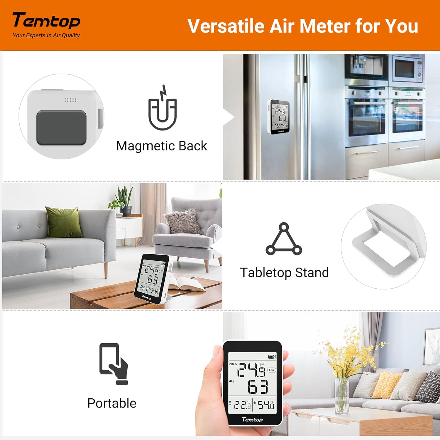 Temtop S1 Luftqualitätsmessgerät mit PM2,5-, AQI- und Temperatur-Feuchtigkeitserkennung, extrem lange Batterielebensdauer von 60 Tagen, ideal für Zuhause und Büro – Bild 5