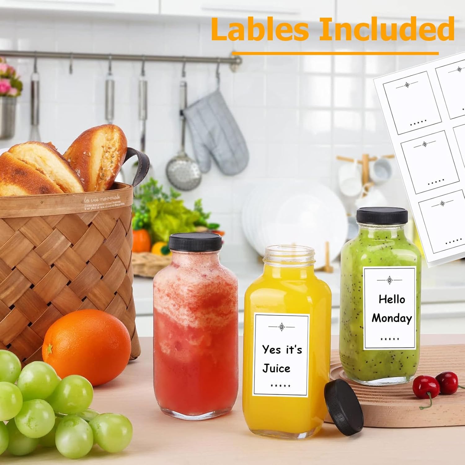 Smoothie-Flasche, 4 Stück, Glasflaschen zum Befüllen, 500 ml Schnapsflaschen zum Befüllen, wiederverwendbare Smoothie-Gläser mit Deckel, ideal für Saft, Ingwer, Milchshakes – Bild 4