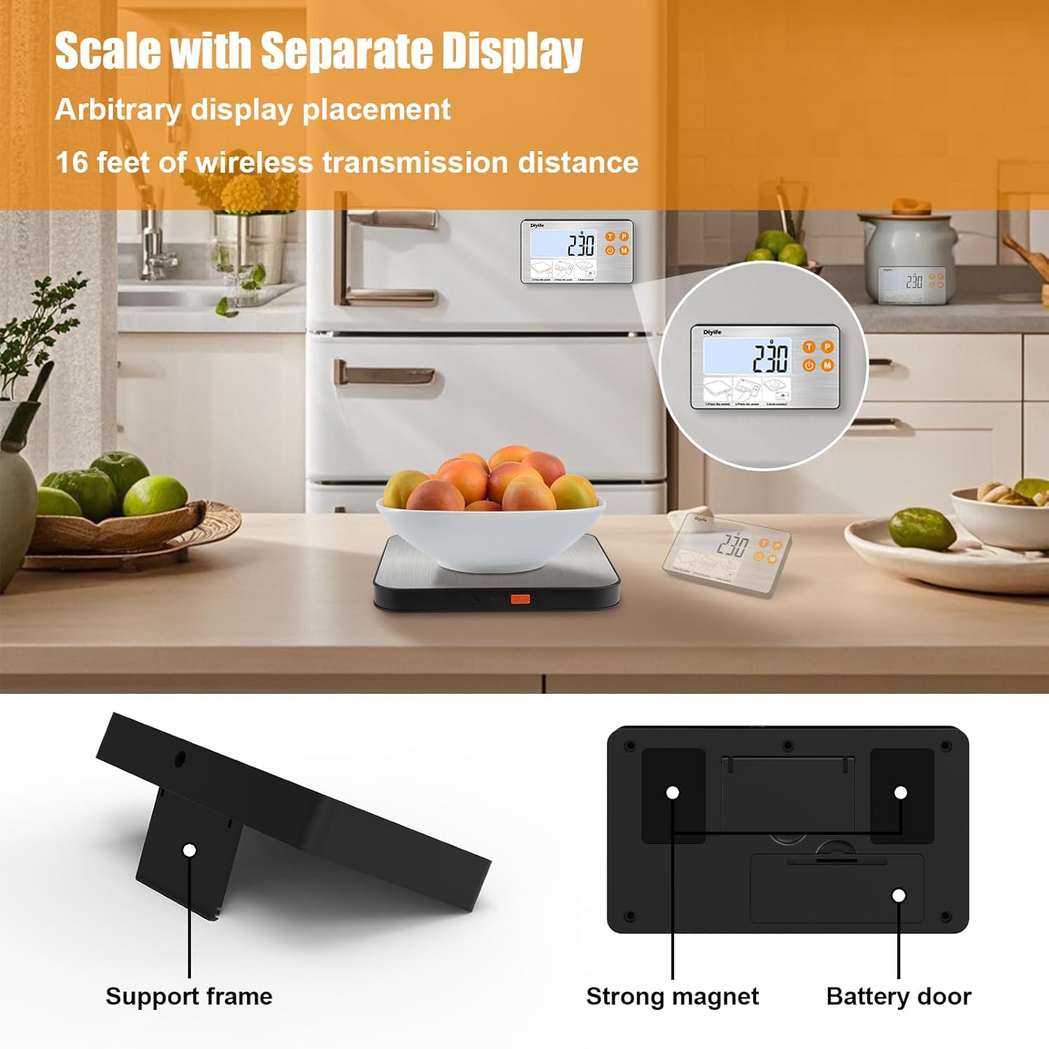Diyife Geteilte Küchenwaage aus Edelstahl, 15 kg, Lebensmittelwaage, digitale Waage mit hintergrundbeleuchtetem LCD-Display, Flüssigkeitsmessung, Zählfunktion, Batterien im Lieferumfang enthalten – Bild 3