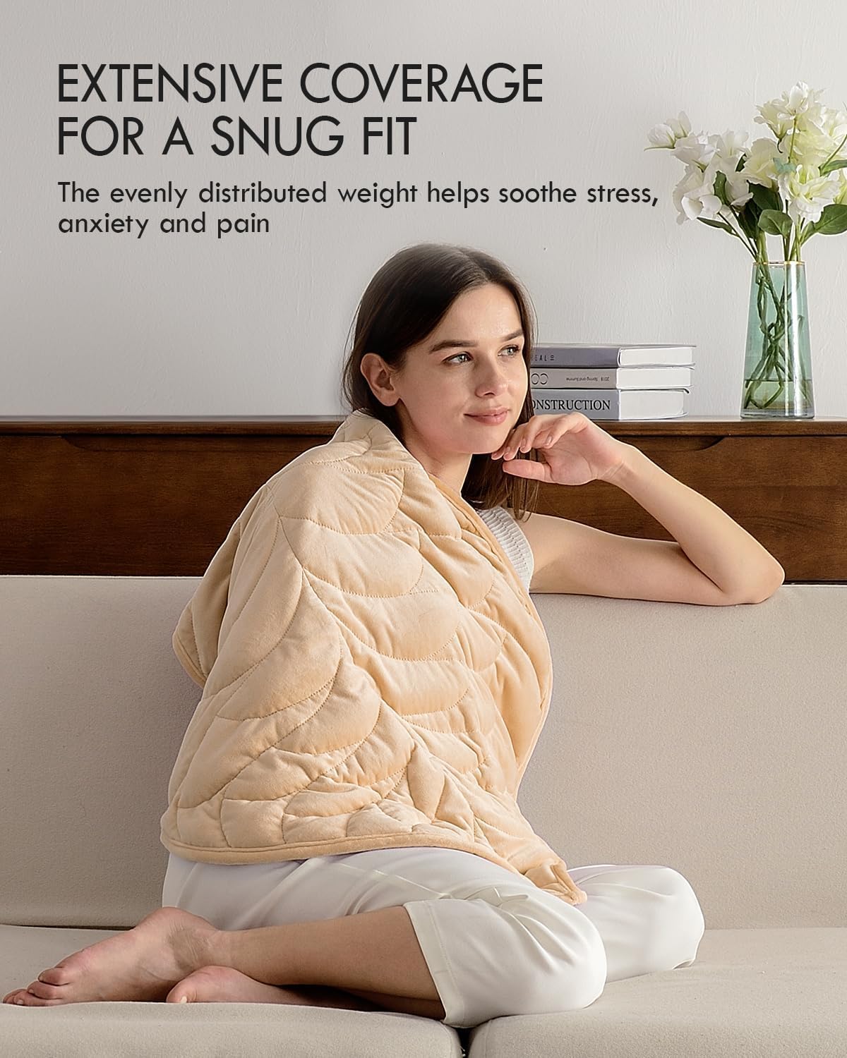Sivio Kleine Gewichtsdecke 5 lbs (2,3 kg), 58 x 74 cm – hochwertiges Kristall-Samtdeckchen für Erwachsene und Reisen, Entspannungsdecke für Sofa/Büro, Ganzjahresdecke, waschbar, Khaki – Bild 2