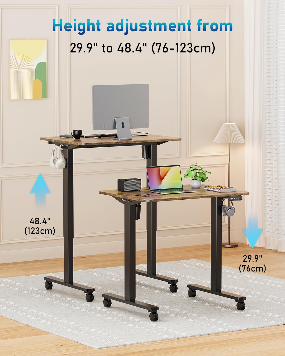 Höhenverstellbarer Schreibtisch 80 x 60 cm, hochwertige Tischplatte, elektrischer Schreibtisch, höhenverstellbar, Computertisch mit Memory-Funktion, braun – Bild 4