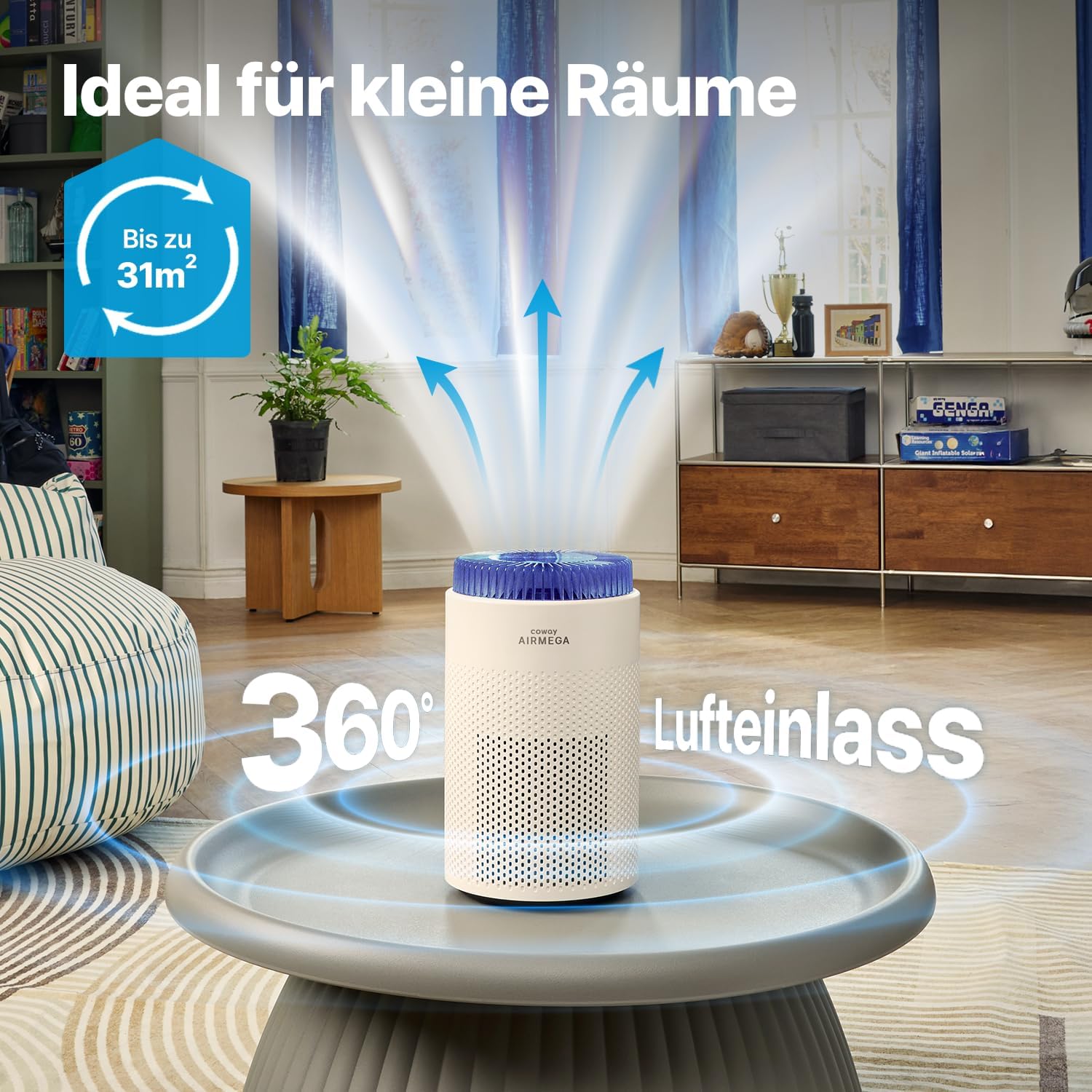 COWAY Luftreiniger Allergiker für Schlafzimmer & kleine Räume, leiser Luftreiniger mit 18,4 dB, CADR 120,1 m³/h, Mood Light, Automatik gegen Pollen, Staub, Tierhaare & Rauch, AIRMEGA 50 – Bild 2
