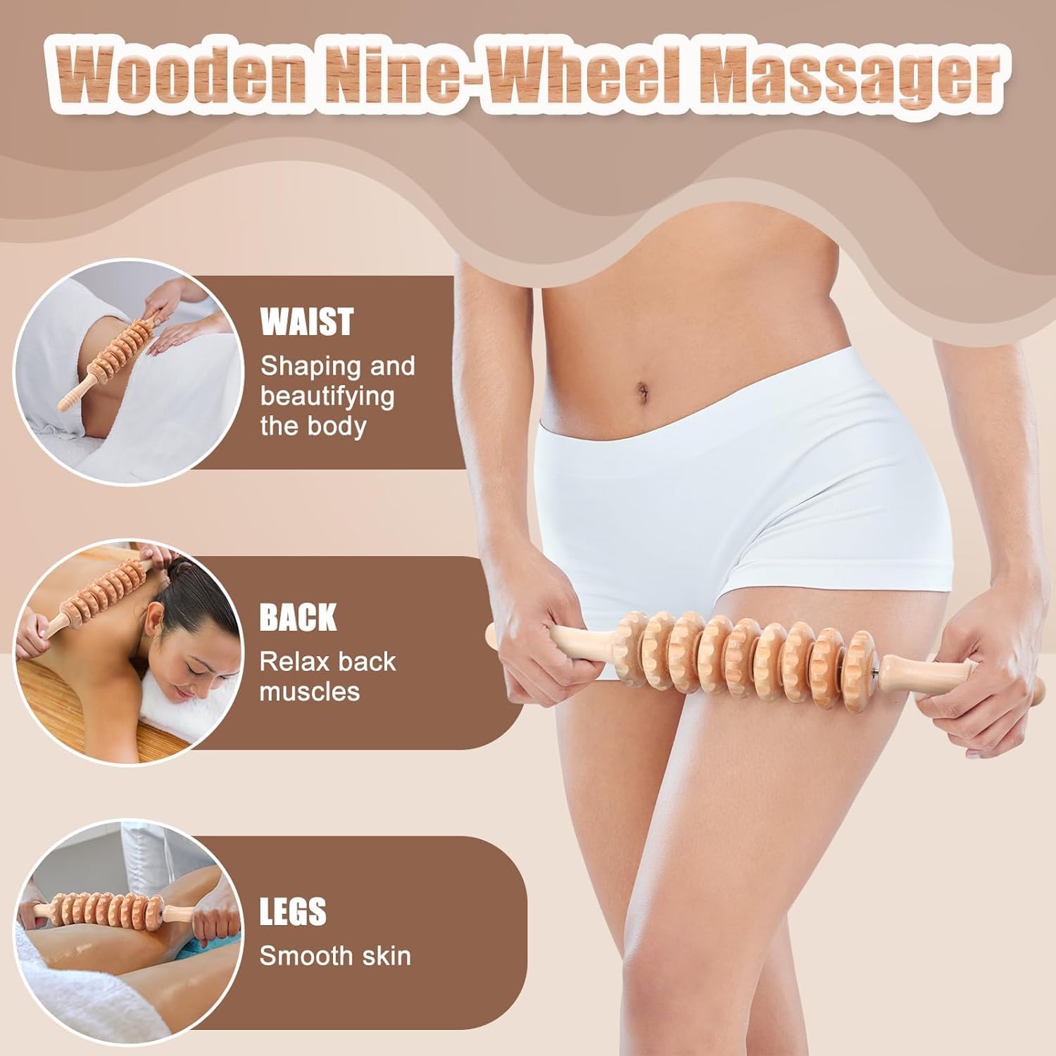 6-in-1-Massagewerkzeug-Set aus Holz, professionelles komplettes Maderoterapia-Massagegerät, Roller-Gua-Sha-Set-Kit, Faszienrolle, Körperformungswerkzeuge zur Körperformung, Linderung von Muskelschmerzen, Anti-Cellulite – Bild 3