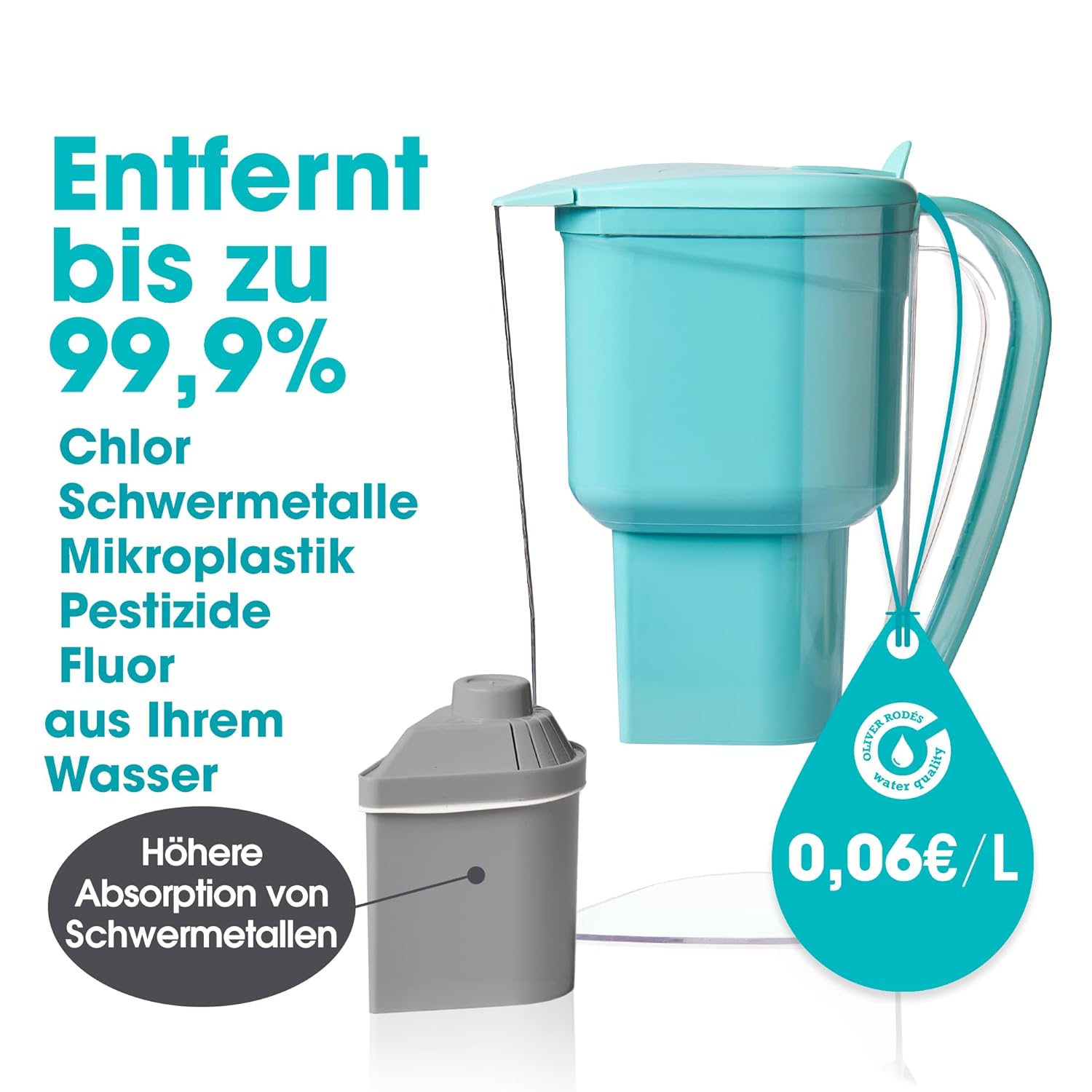 Wasserfiltersystem Trinkwasserkanne für Leitungswasser mit Zeolith-Klinoptilolith-Filter Gibt Magnesium ab pH 9 1,4 L Entfernt Kalk Chlormetalle ohne BPA Wasserfilterkanne ALKANATUR – Bild 2