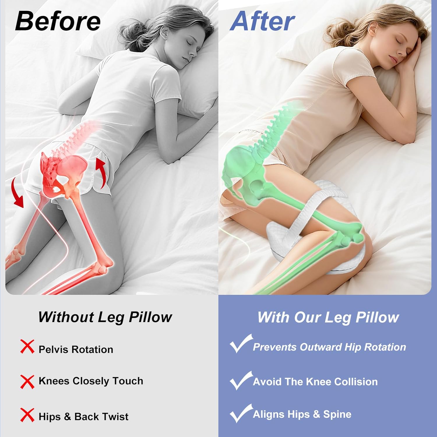 Kniekissen, ergonomisches Seitenschläferkissen, Memory-Schaum-Kniekissen, orthopädisches Kniekissen zur Unterstützung von Beinen, Knien, Hüften, Rücken und Schwangerschaft, abnehmbar und waschbar – Bild 5