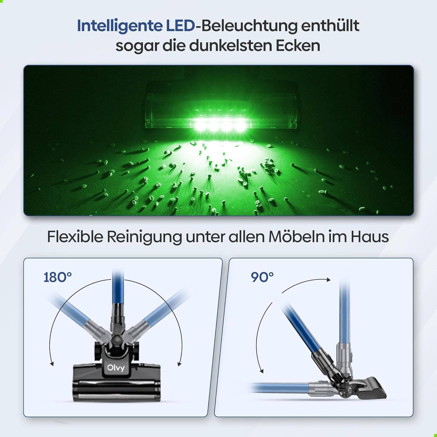 Olvy Akku-Staubsauger mit Wischfunktion, Tierhaare/Teppiche/Hartböden, kabellos 2-in-1, beutellos, 35 KPA Saugleistung, 5 Stufen, LED-Display, leichter Staubsauger mit HEPA-Filter & Zubehör – Bild 5