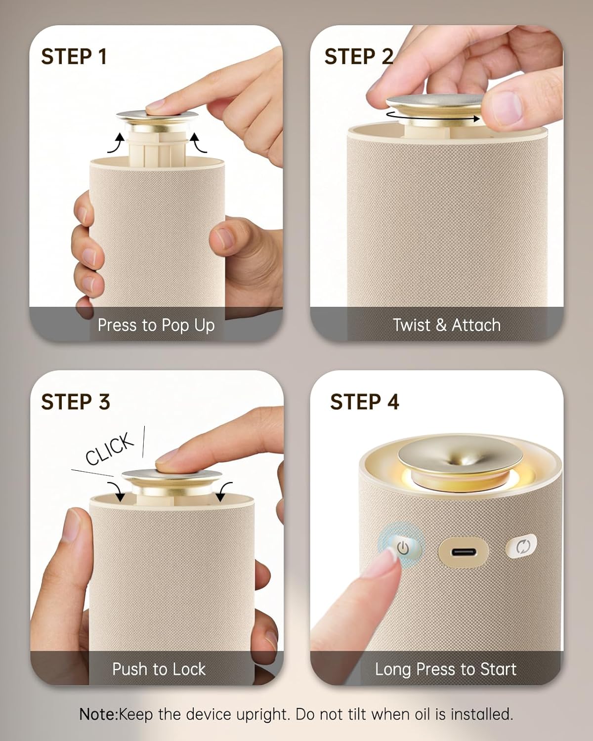 Kabelloser Aromadiffusor, wasserloser Duftdiffusor mit hochwertigem Stoffbezug für ätherische Öle mit Akku und warmem Licht, eleganter Raumduftvernebler für Wohnzimmer und Auto (Smart – Bild 7