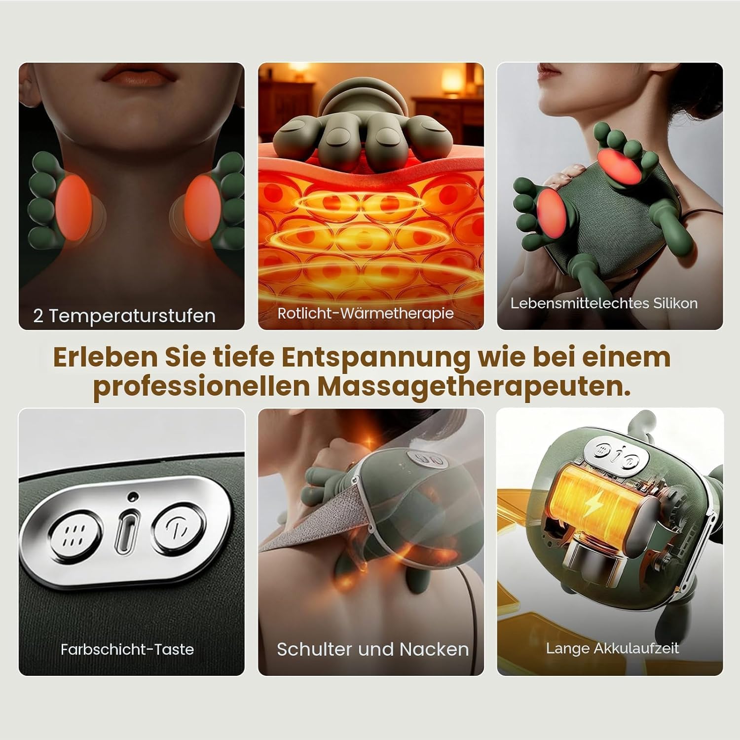 Massagegerät, 4D Bionic Heat Massagegerät, Schultermassagegerät für Nacken und Schultern mit Heizung, 3 Geschwindigkeitsstufen, 2 Wärmeeinstellungen (40 °C/45 °C), USB, für Zuhause/Müdigkeit lindern – Bild 4
