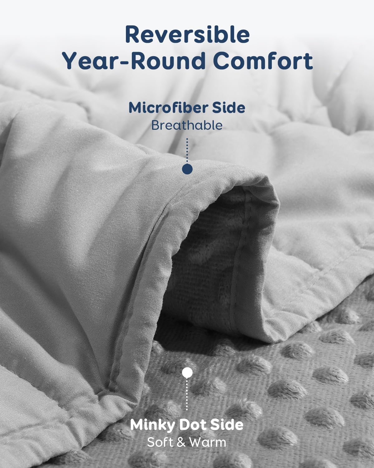 Sivio Minky Dot schwere Decke für Erwachsene, Queen-Size-Größe, 7 kg, weiche, kuschelige Gewichtsdecke für Entspannung und besseren Schlaf, atmungsaktive Jahresdecke mit Glasperlen, grau, 150 x 200 cm – Bild 3