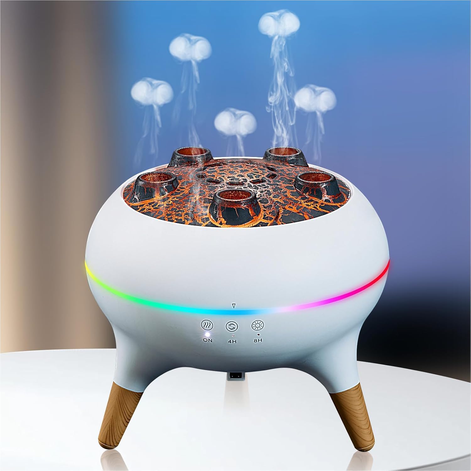 Aroma-Diffusor mit LED-Dynamic-Quallen, 250-ml-Luftbefeuchter mit 7-Farben-LED-Licht, Luftverteiler-Duftöle, Luftbefeuchter mit Quallen-Nebelring