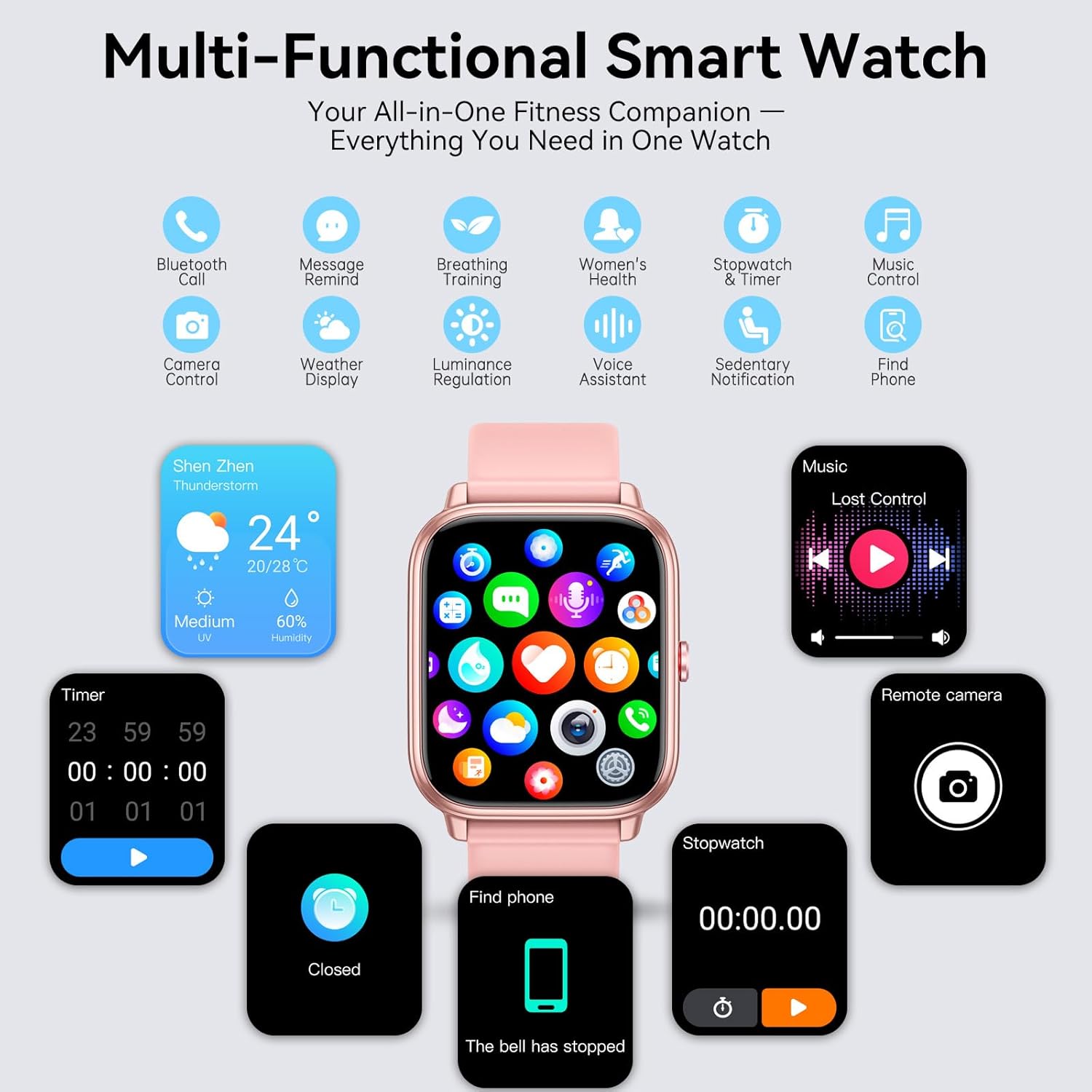 Smartwatch für Damen und Herren, 1,83 Zoll HD-Touchscreen, 20 Tage Akkulaufzeit, Fitnessuhr mit Herzfrequenzmesser, Schlafmonitor, Schrittzähler, Bluetooth-Anruffunktion, 112+ Sportmodi, IP68 – Bild 7