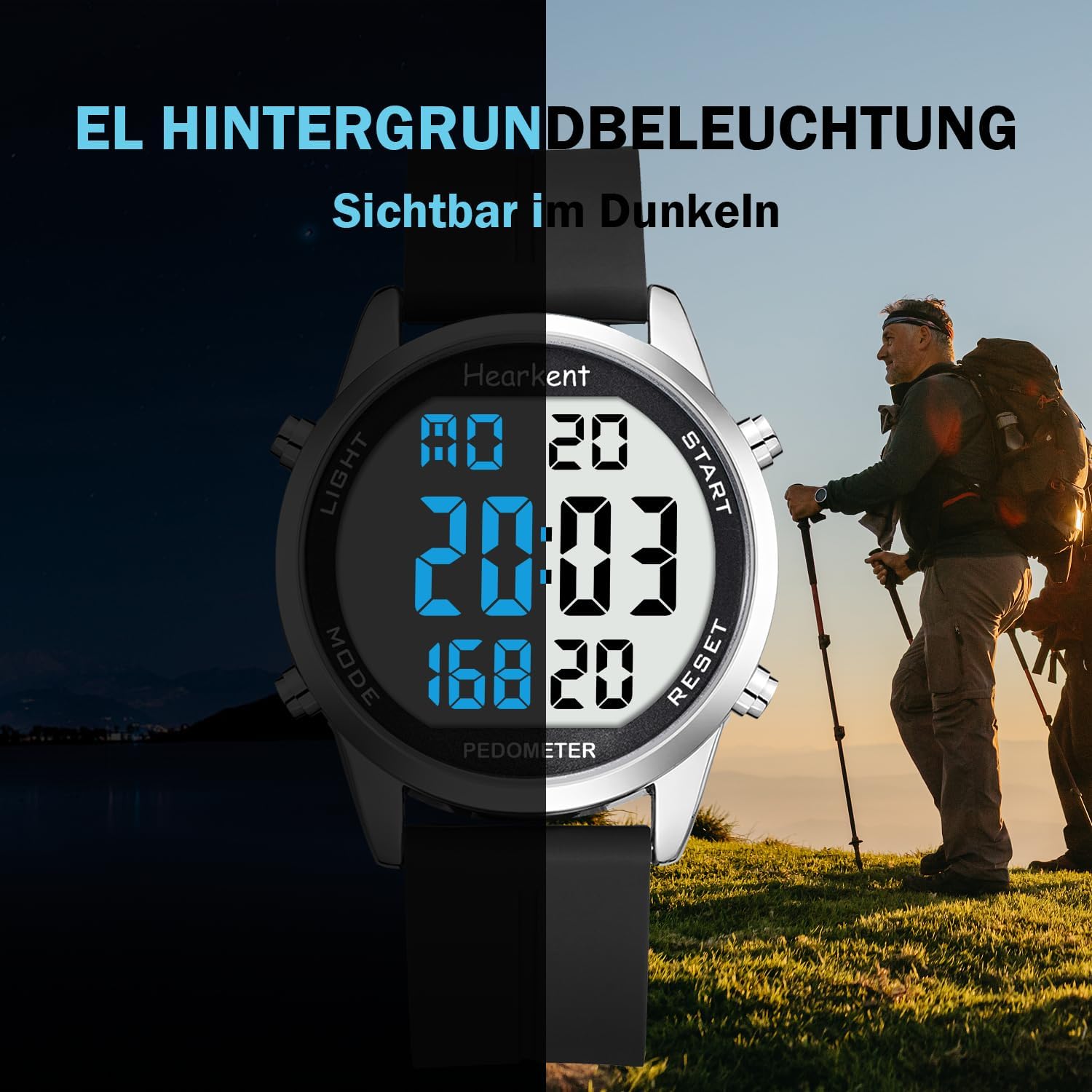 Schrittzähler Uhr Herren Ohne App und Handy,Großen Ziffern Digitaluhr,30M Wasserdicht,Fitness Tracker Fitnessuhr mit Schrittzähler Kalorienzähler – Bild 5