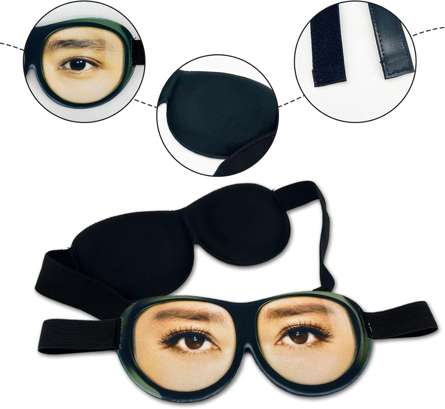 VIKSAUN 4 Stück Schlafmasken mit Augen, lustige Schlafmaske, Seide, Schlafmaske, Augenmaske, Augenschirm, Schlafmaske, bequeme lichtblockierende Augenmaske für Yoga, Reisen, blockiert Licht (4 Stück) – Bild 3
