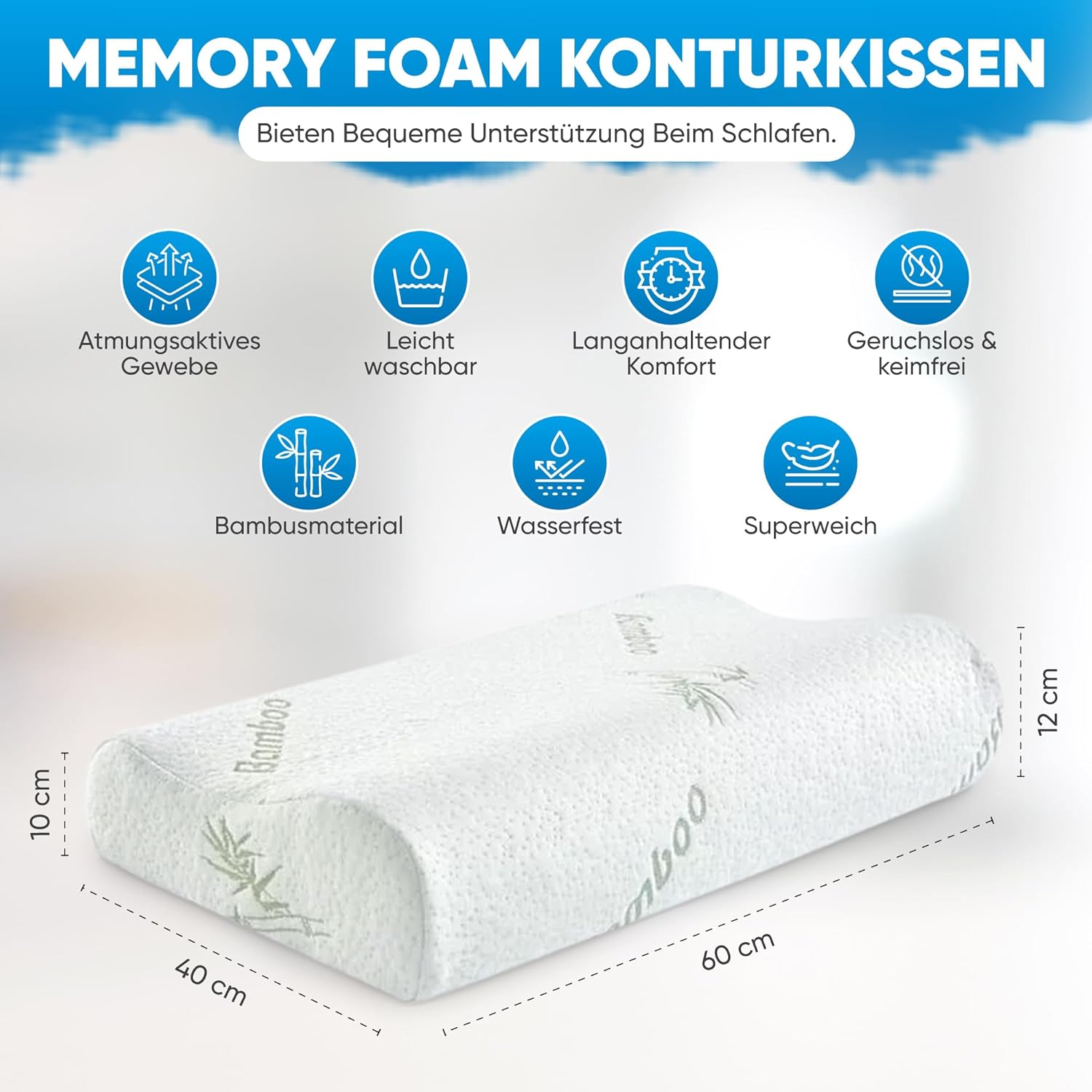 Orthopädisches Nackenstützkissen aus Memory-Schaum – ergonomisches Kissen für Seiten- und Rückenschläfer – atmungsaktives Kissen mit waschbarem Bezug – Bild 2
