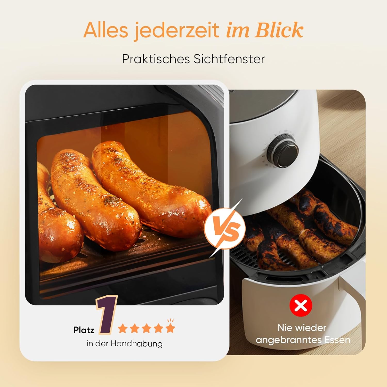 COSORI Heißluftfritteuse mit 2 Kammern, 8-in-1-Dual-Zone XXL 8,5 l, verfügt über ein Doppelkammer-Design mit Sichtfenstern für ausgewogene Mahlzeiten; Enthält 50 Rezepte, ist energiesparend und reicht für 1–5 Personen – Bild 4