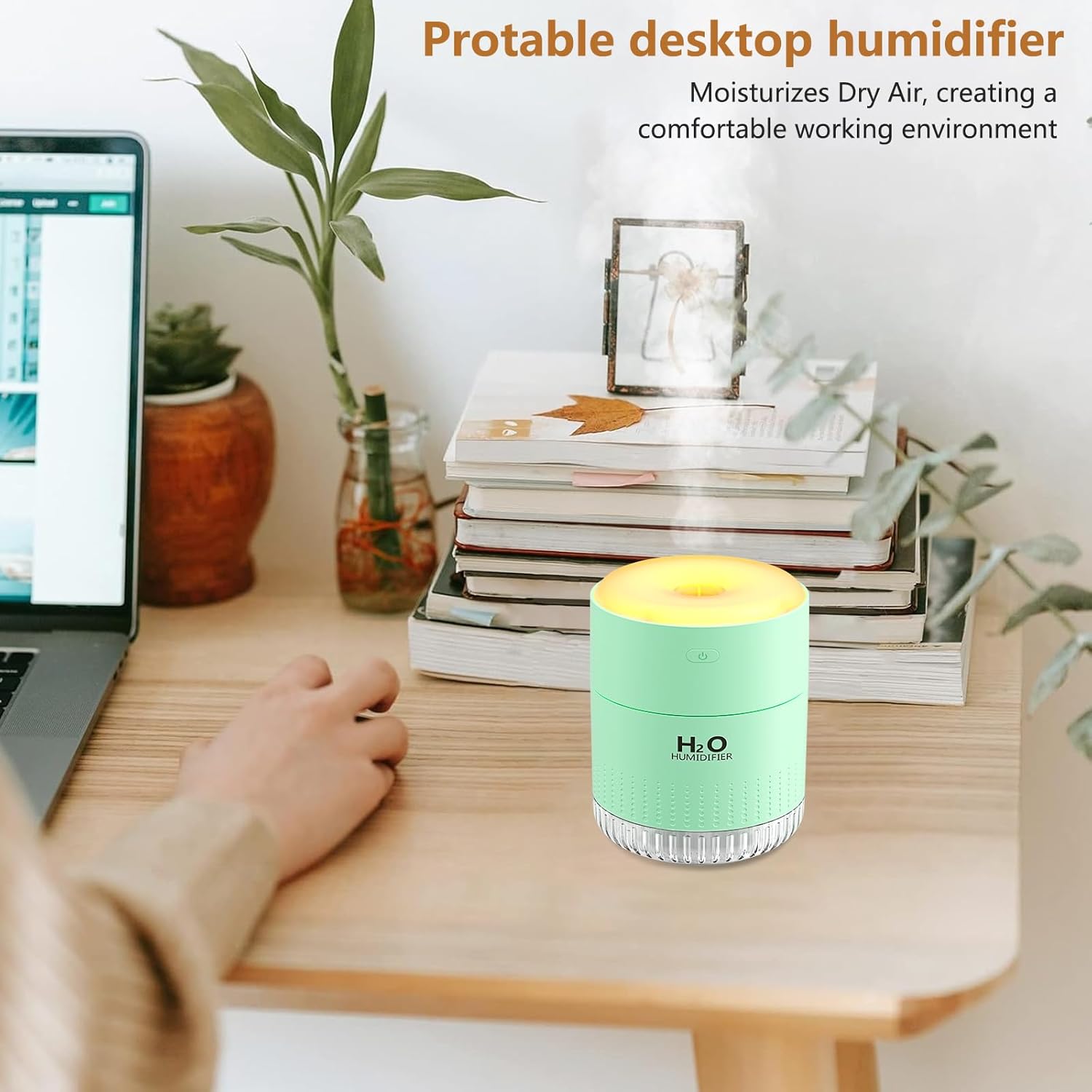 Luftbefeuchter Mini Luftbefeuchter Klein USB Einstellbar mit LED Licht Luftbefeuchter Mini mit Weichem Nachtlicht für Schlafzimmer Pflanzen Kinderzimmer Büro Babyzimmer (Grün) – Bild 2