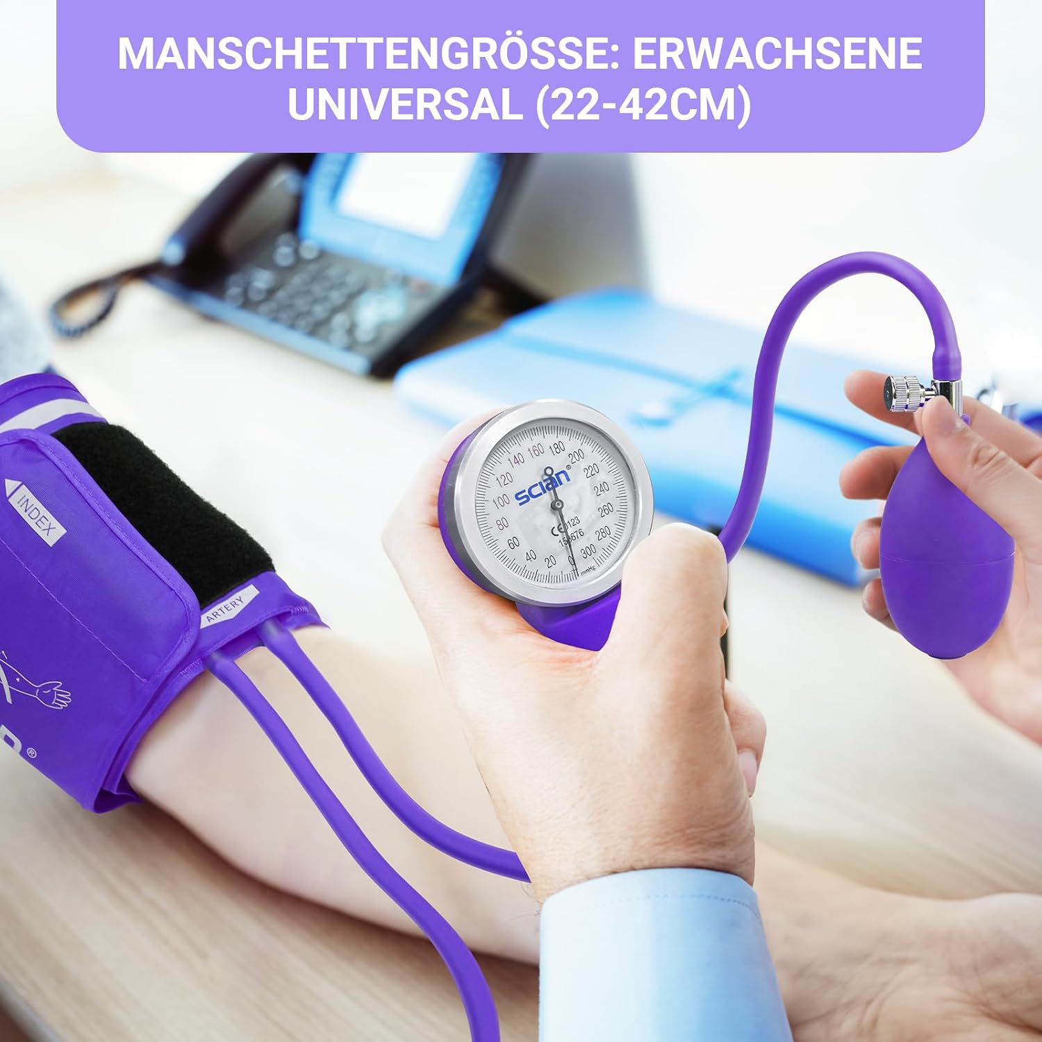 SCIAN Blutdruckmessgerät, manuell, mit europäischer Blutdruckmanschette (22–42 cm) und D-Ring + Tragetasche für Krankenschwestern, Ärzte, Senioren, Erwachsene, Lila – Bild 4