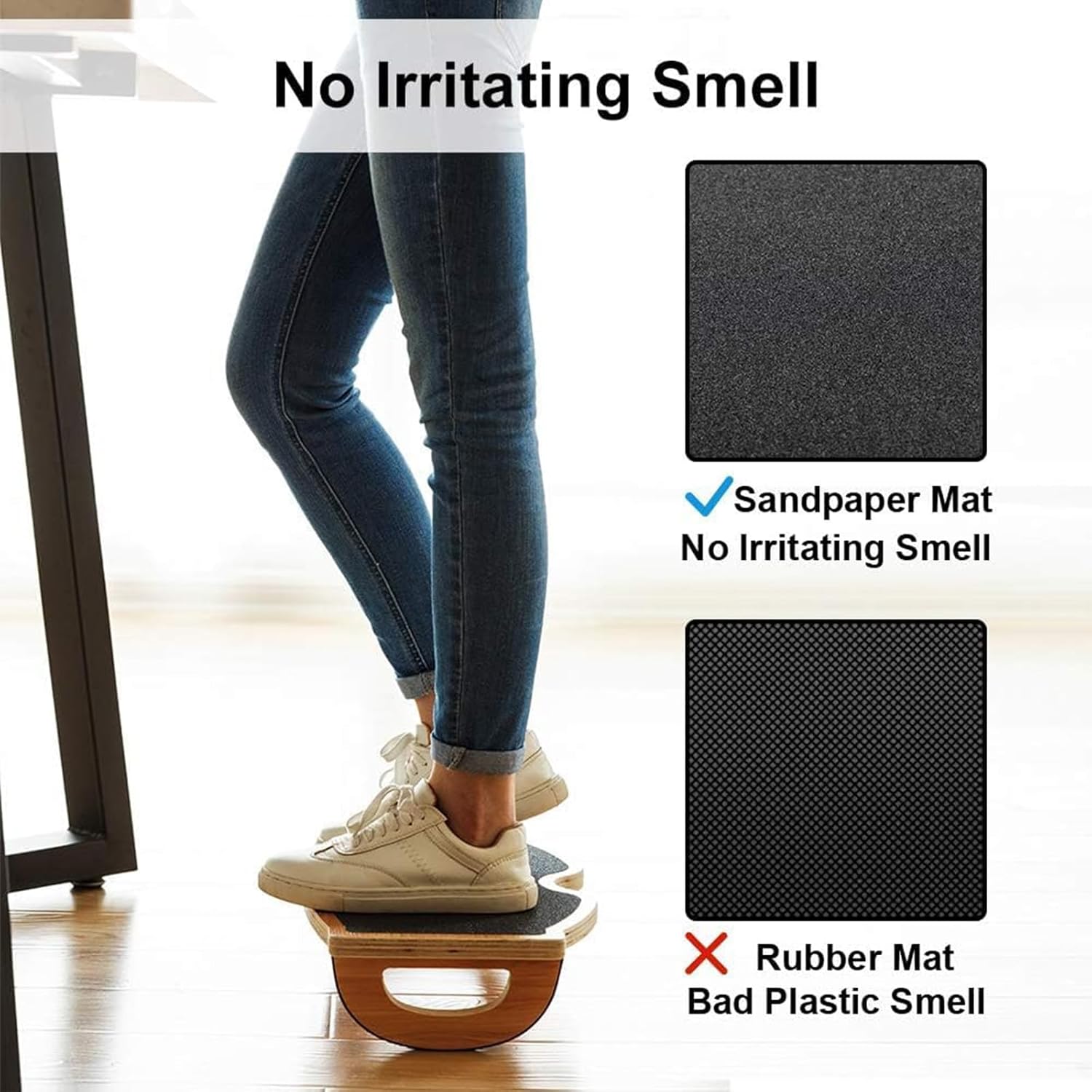 StrongTek Fußstütze unter dem Schreibtisch, Schreibtisch-Fußstütze, Schaukelfuß-Pflegehocker, Rocker Balance Board, Naturholz, rutschfest, ergonomische Druckentlastung zur Haltungsunterstützung, Zuhause, Büro (18 B x 11 L) – Bild 4
