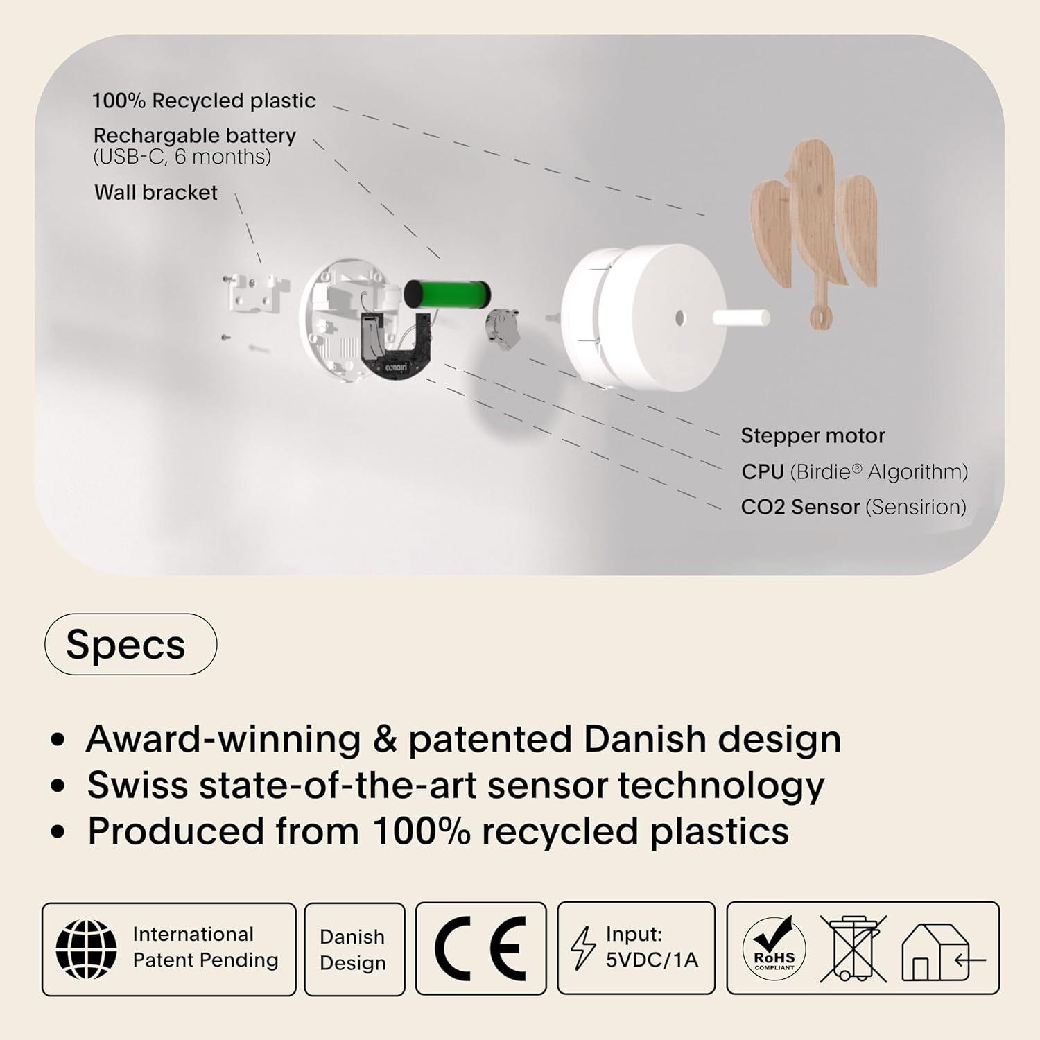 Birdie Design CO2-Monitor für den Innenbereich, Luftqualitätsmessgerät für Zuhause und Büro, fördert den Geist (Holz) – Bild 6