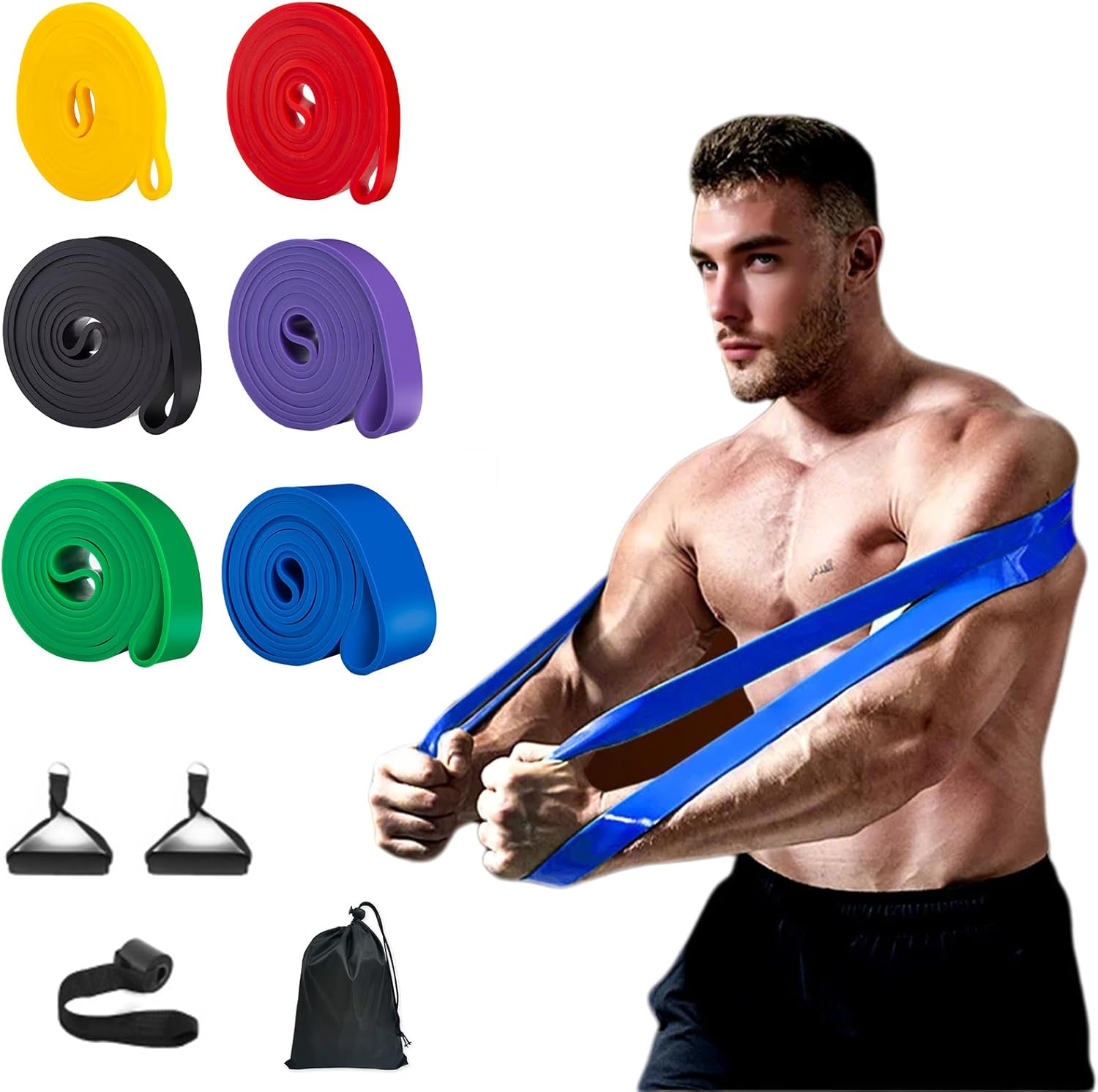 Widerstandsbänder-Set – Widerstandsbänder mit 6 Stärken & Türanker, Griffe & Tasche – Fitnessbänder für Krafttraining, Klimmzüge, Yoga, Pilates, Crossfit, Physiotherapie
