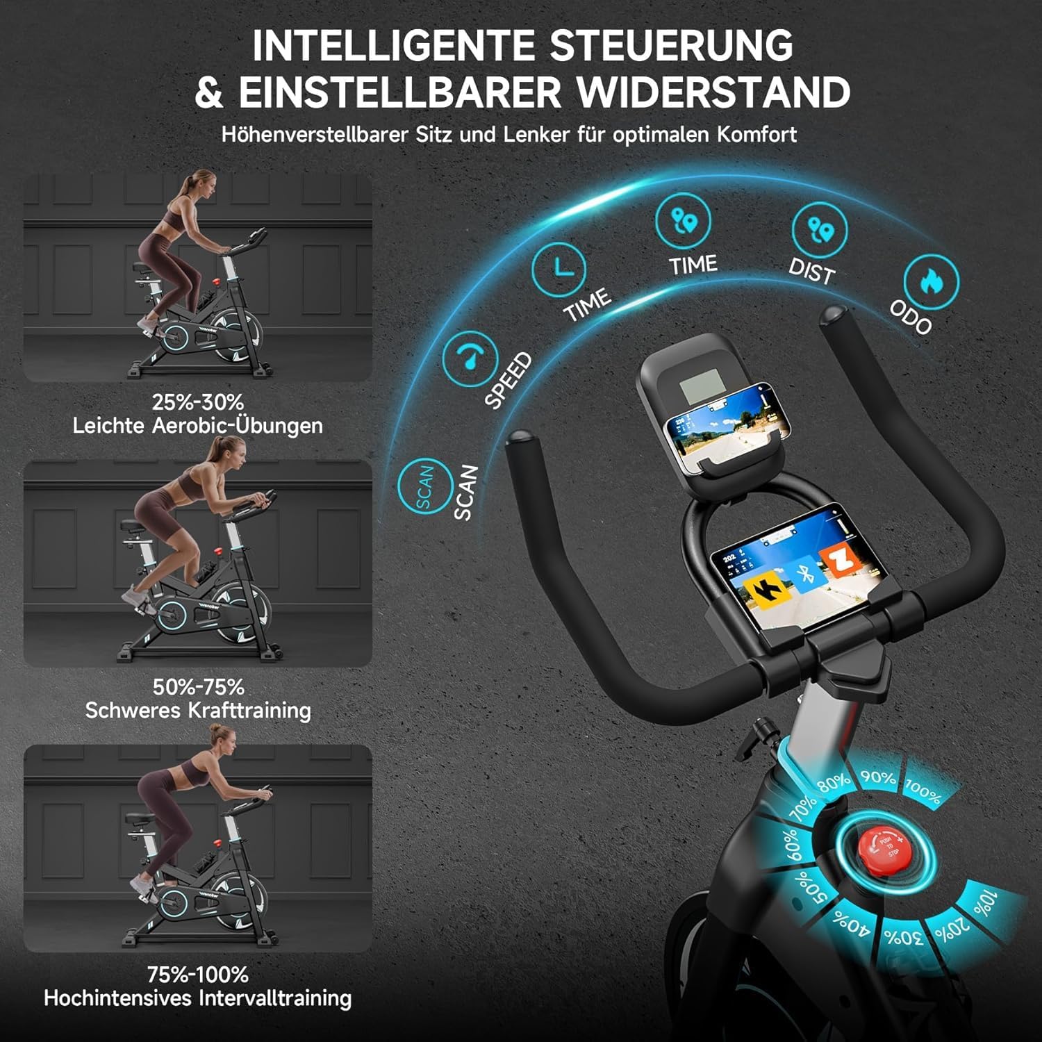 Wenoker Heimtrainer, stationäres Fahrrad mit magnetischem Widerstand für zu Hause, Indoor-Fahrrad mit flüsterleisem, schwerem Schwungrad und verbessertem LCD-Monitor – Bild 3